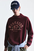 Oversize Baskılı Bisiklet Yaka Sweatshirt