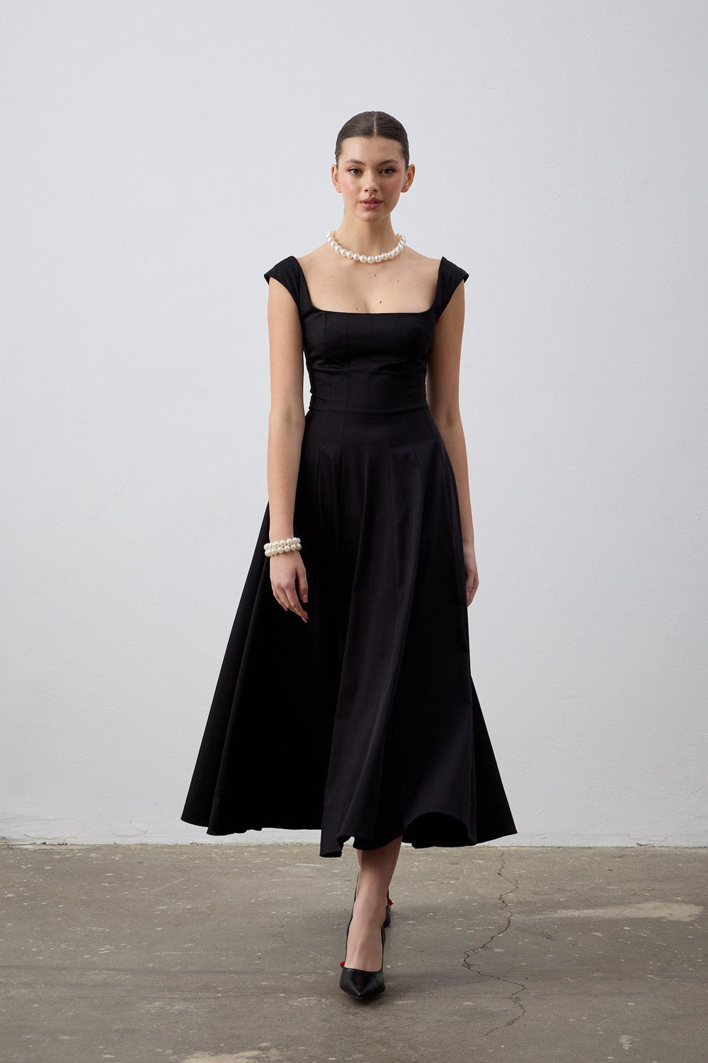 Laulei-Luna Siyah Midi Elbise-Elbise-6-roqelvaxirum.shop