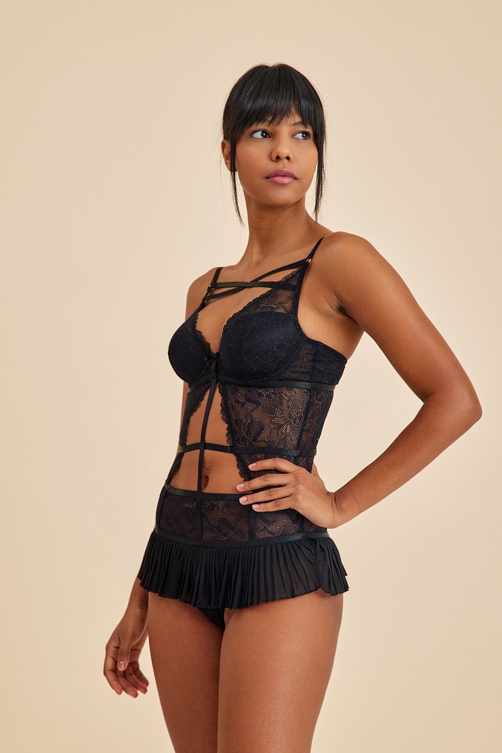 Amarelle-Roma Siyah Balenli Dantel Detaylı Babydoll-Babydoll-7-roqelvaxirum.shop