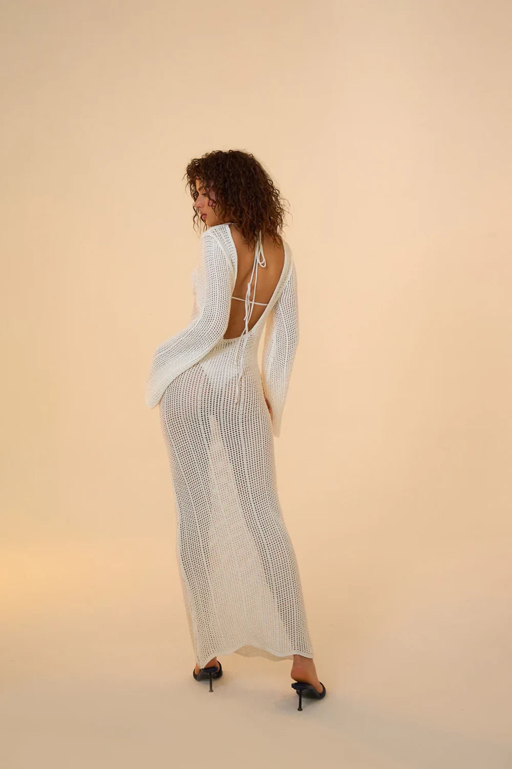 Mozto-Amaris Knitted White Maxi Beach Dress-Elbise-5-roqelvaxirum.shop