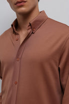 Antioch-Antioch Açık Kahve Düğmeli Yaka Relax Fit Erkek Gömlek-Gömlek-3-roqelvaxirum.shop