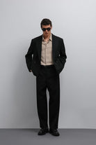Antioch-Antioch Siyah Relax Fit Pilili Erkek Pantolon-Kumaş Pantolon-3-roqelvaxirum.shop