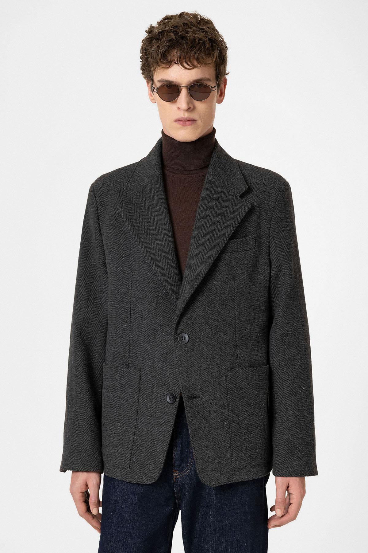 Antioch-Antrasit Balıksırtı Desenli Oversize Erkek Blazer Ceket-Ceket-3-roqelvaxirum.shop