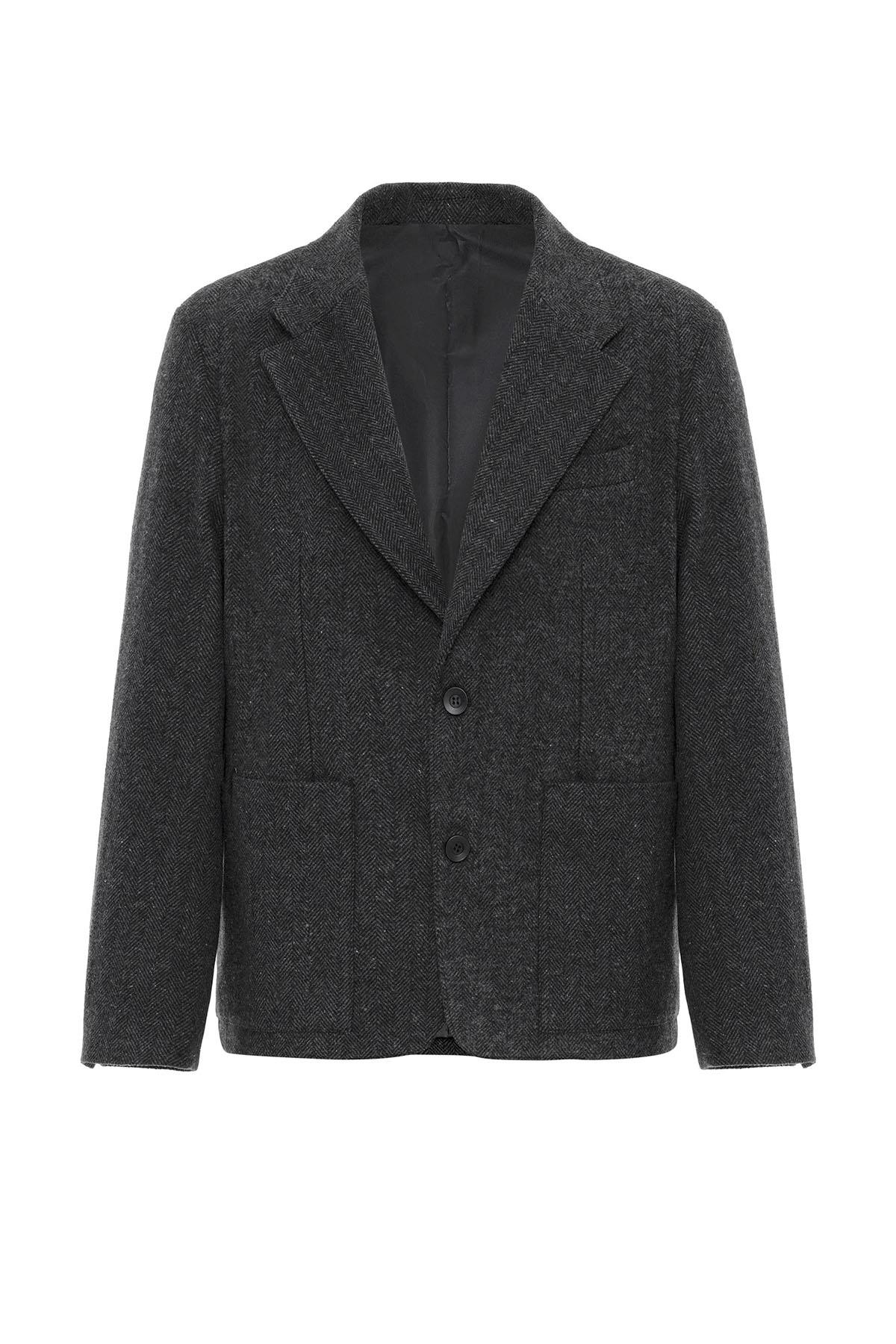 Antioch-Antrasit Balıksırtı Desenli Oversize Erkek Blazer Ceket-Ceket-6-roqelvaxirum.shop