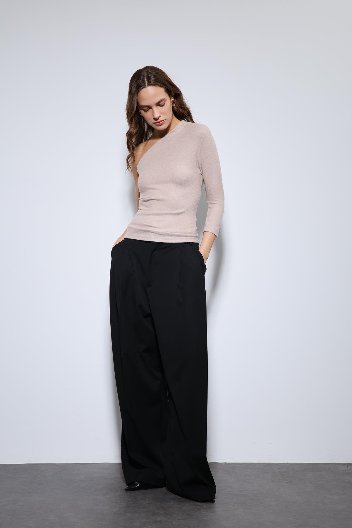 Antioch-Bej Asimetrik Yaka Top-Top-1-roqelvaxirum.shop