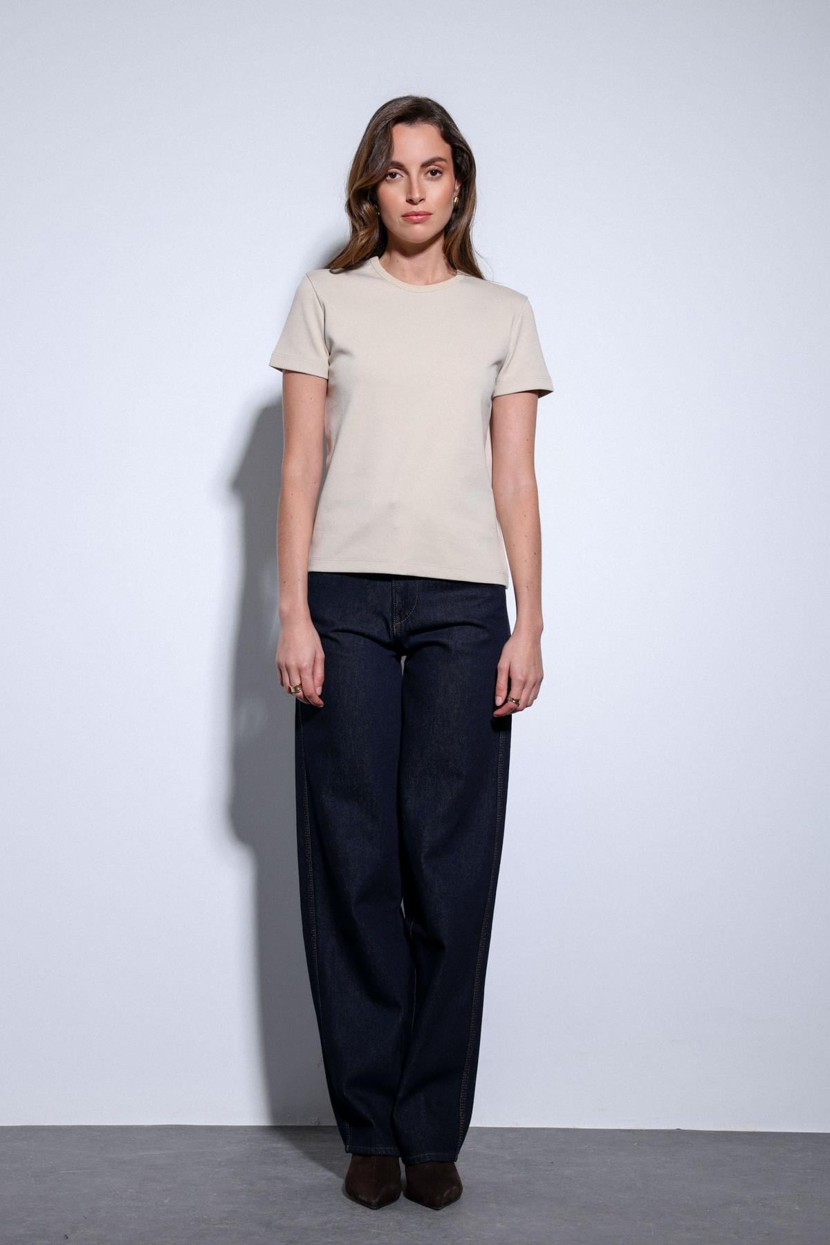 Antioch Bej Basic Kadın T-Shirt