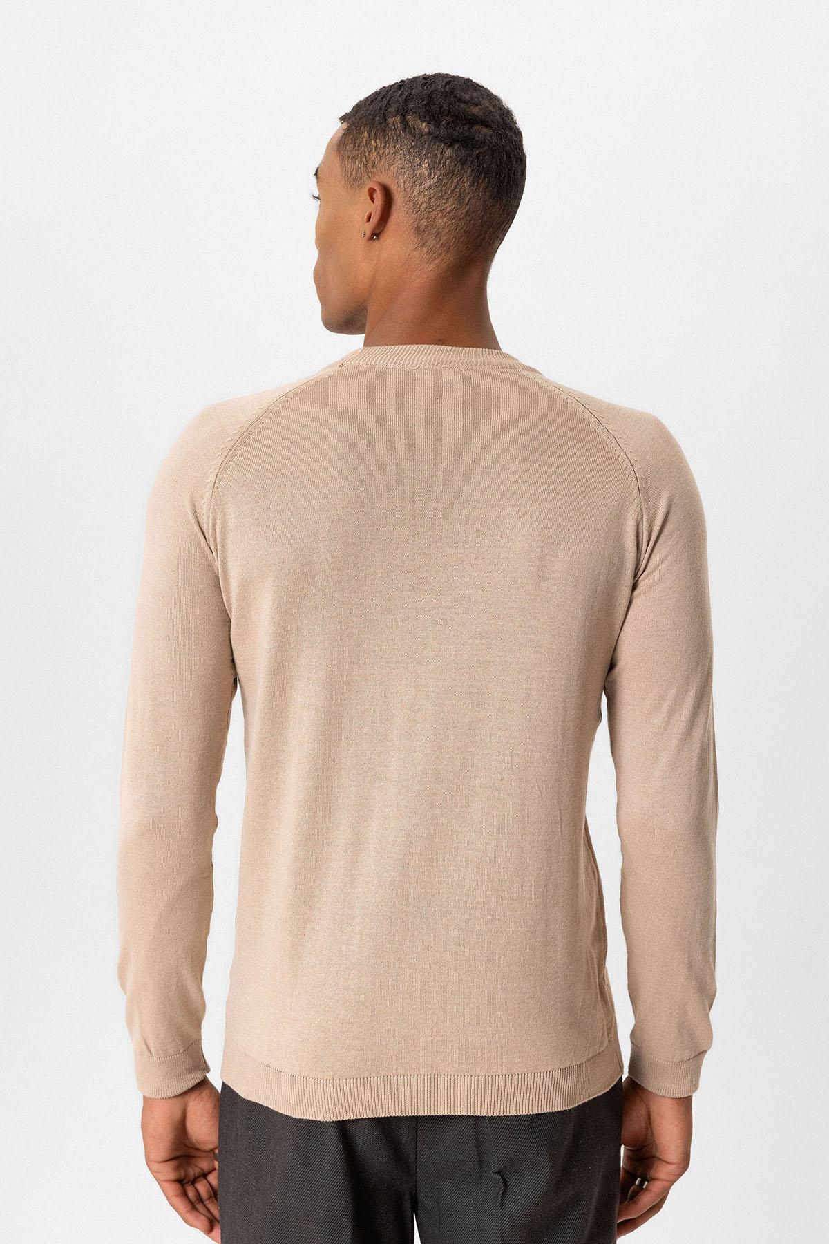 Antioch-Bej Bisiklet Yaka Slim Fit Triko Kazak-Kazak & Triko-5-roqelvaxirum.shop