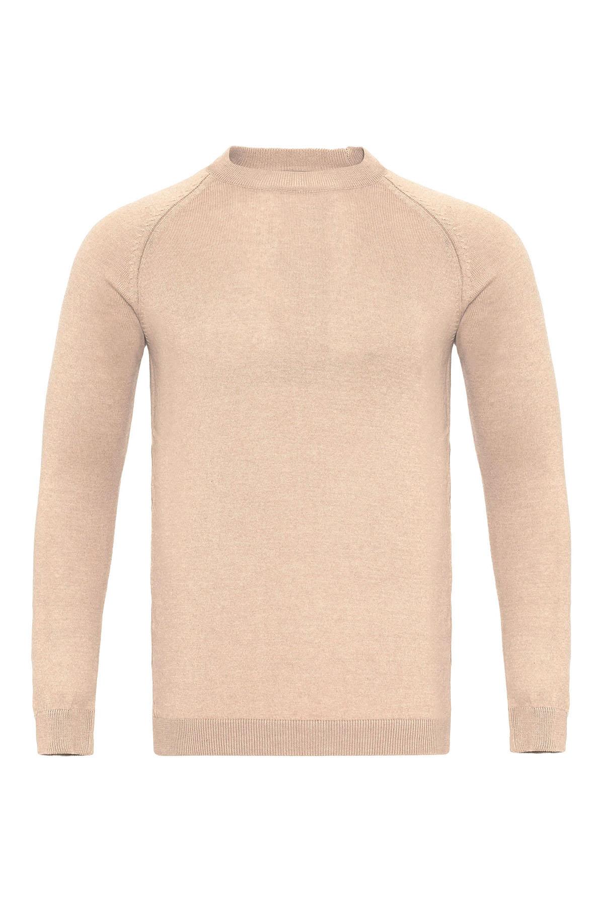 Antioch-Bej Bisiklet Yaka Slim Fit Triko Kazak-Kazak & Triko-6-roqelvaxirum.shop