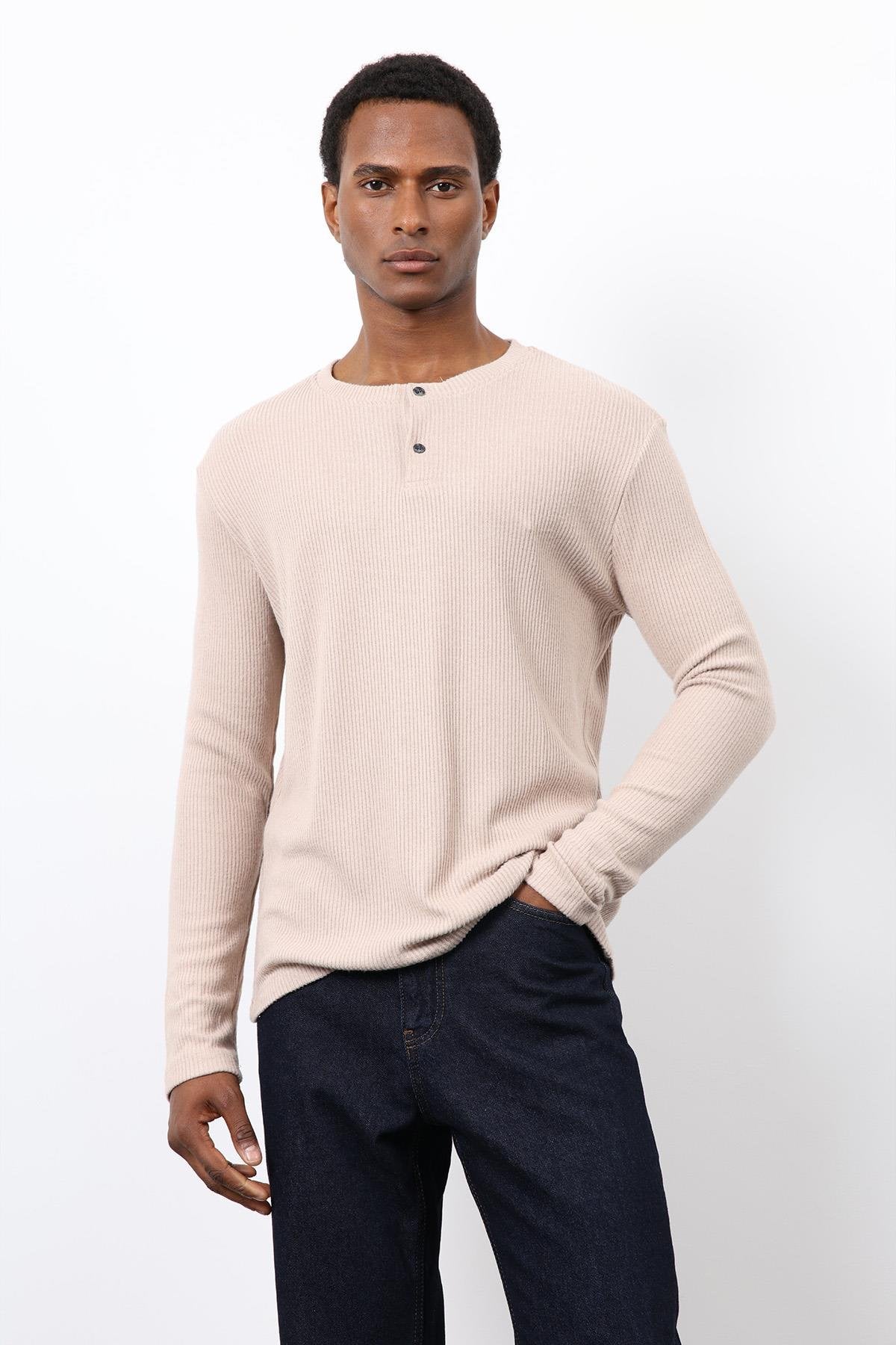 Antioch-Bej Fitilli Düğmeli Yaka T Shirt-T-Shirt-3-roqelvaxirum.shop