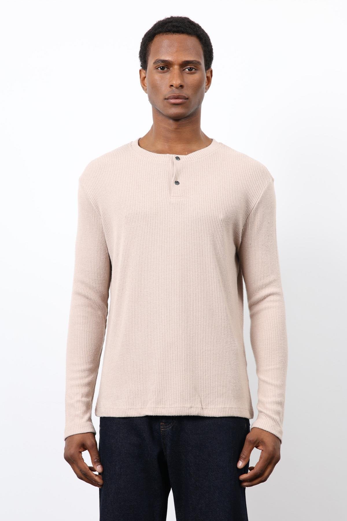 Antioch-Bej Fitilli Düğmeli Yaka T Shirt-T-Shirt-4-roqelvaxirum.shop
