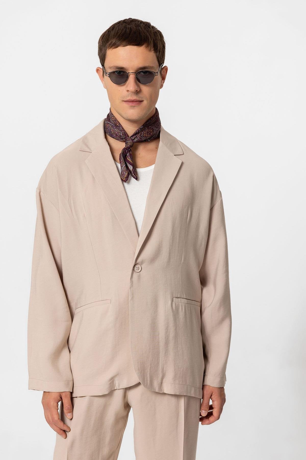 Antioch-Bej Oversize Astarsız Erkek Blazer Ceket-Ceket-1-roqelvaxirum.shop