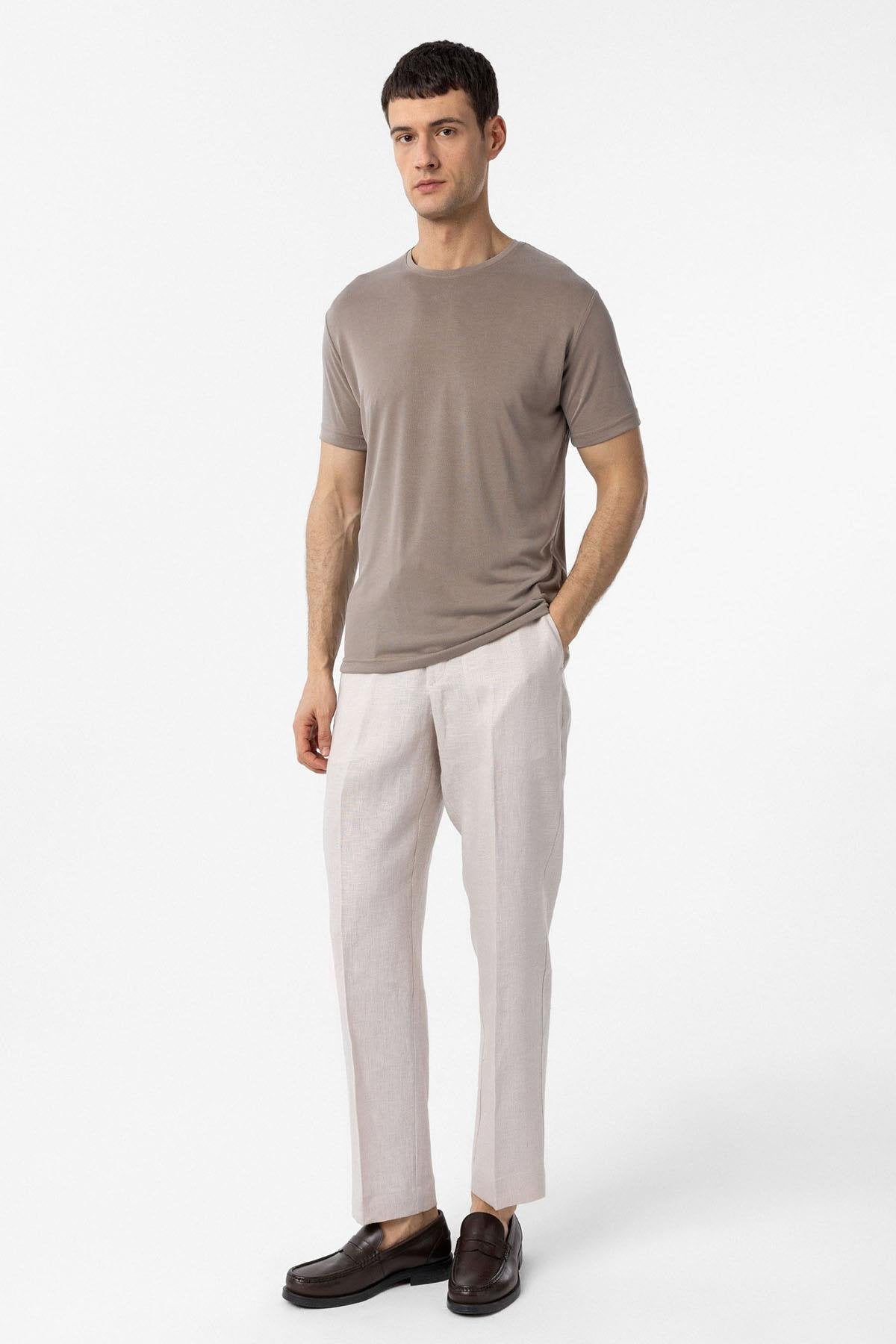Antioch-Bej Regular Fit Modal Teknik Kumaş Erkek T Shirt-T-Shirts-2-roqelvaxirum.shop