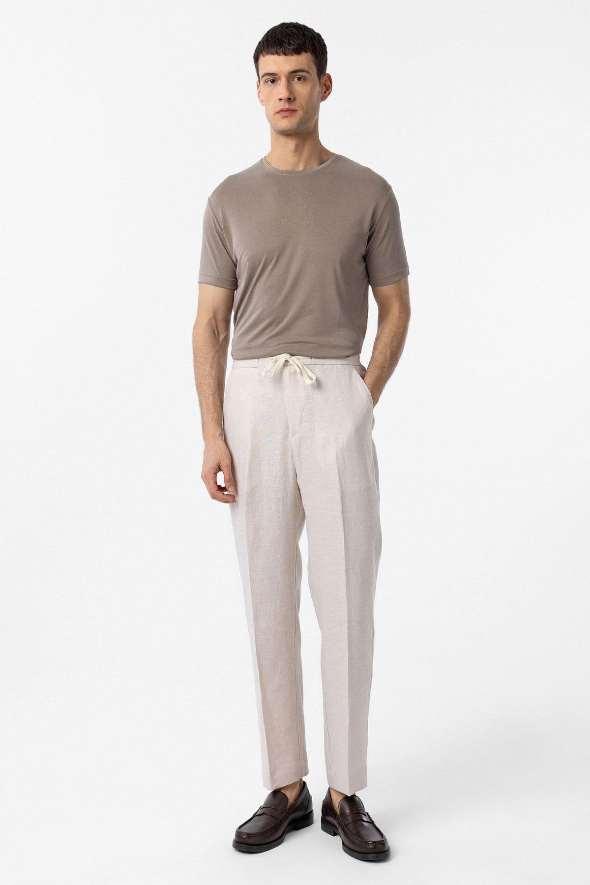 Antioch-Bej Regular Fit Modal Teknik Kumaş Erkek T Shirt-T-Shirts-3-roqelvaxirum.shop