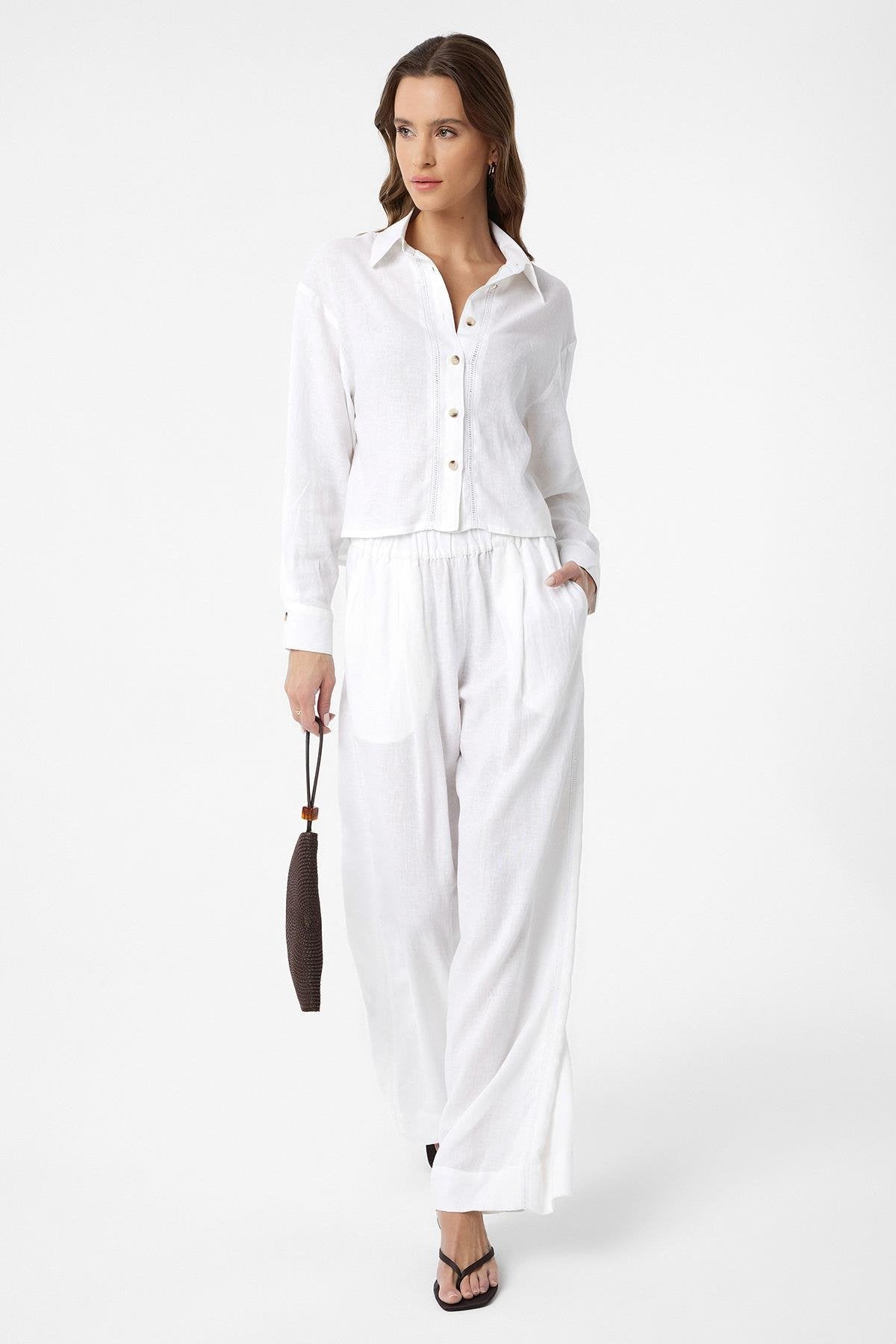 Antioch-Beyaz Şerit Detaylı Kadın Pantolon-Kumaş Pantolon-2-roqelvaxirum.shop