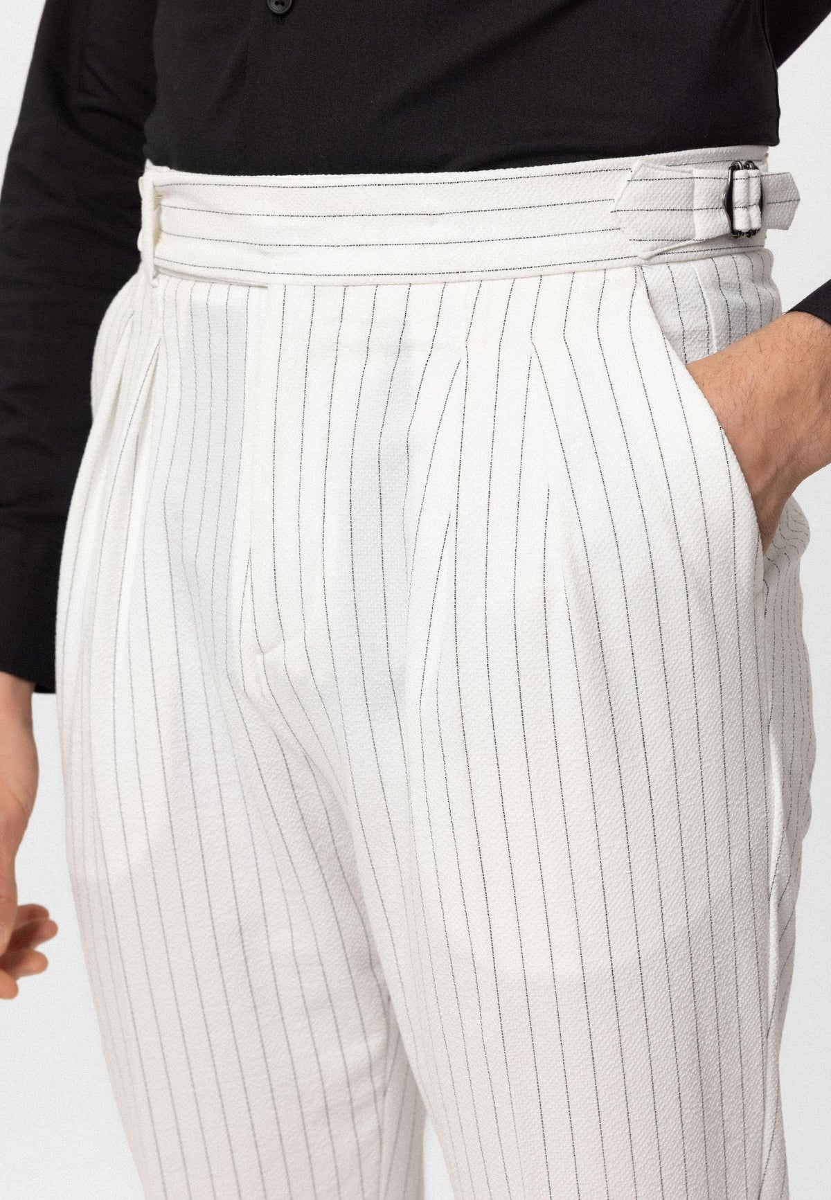 Antioch-Beyaz Yüksek Bel Çizgili Erkek Pantolon-Pantolon-3-roqelvaxirum.shop