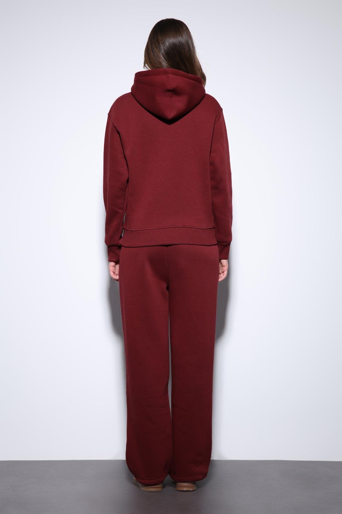 Antioch-Bordo Kapüşonlu Basic Kadın Sweatshirt-Sweatshirt-7-roqelvaxirum.shop