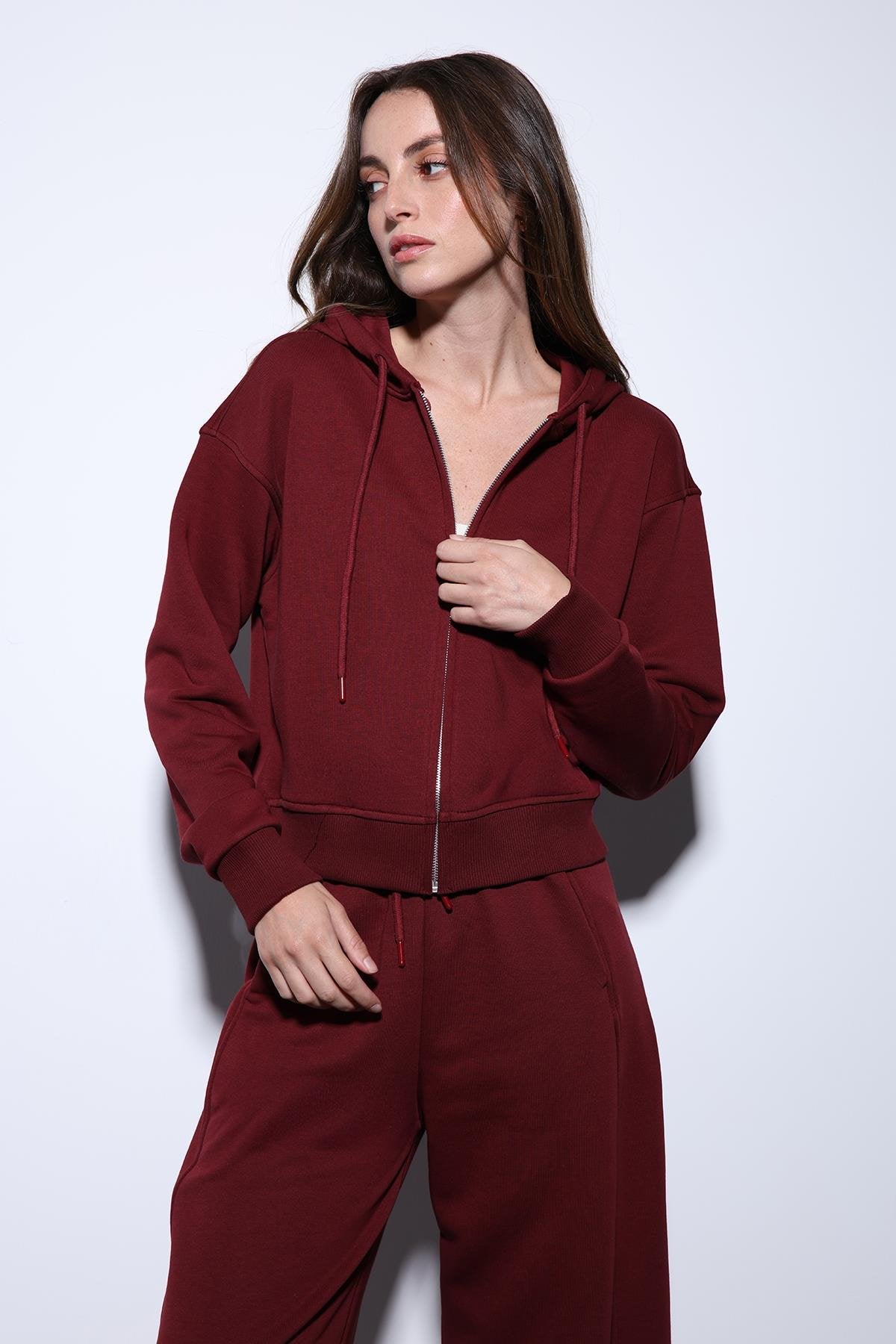Antioch-Antioch Bordo Kapüşonlu Kadın Sweatshirt-Sweatshirt-2-roqelvaxirum.shop