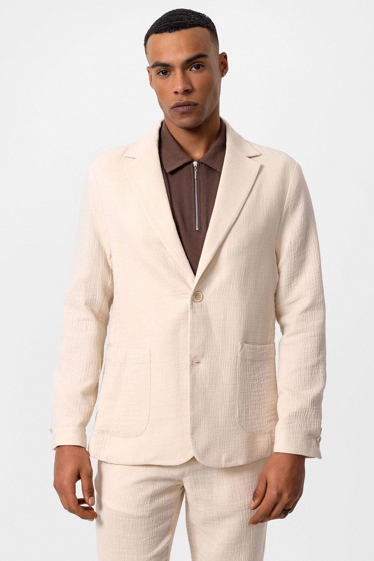 Antioch-Ekru Astarsız Torba Cepli Erkek Blazer Ceket-Blazer Ceket-1-roqelvaxirum.shop