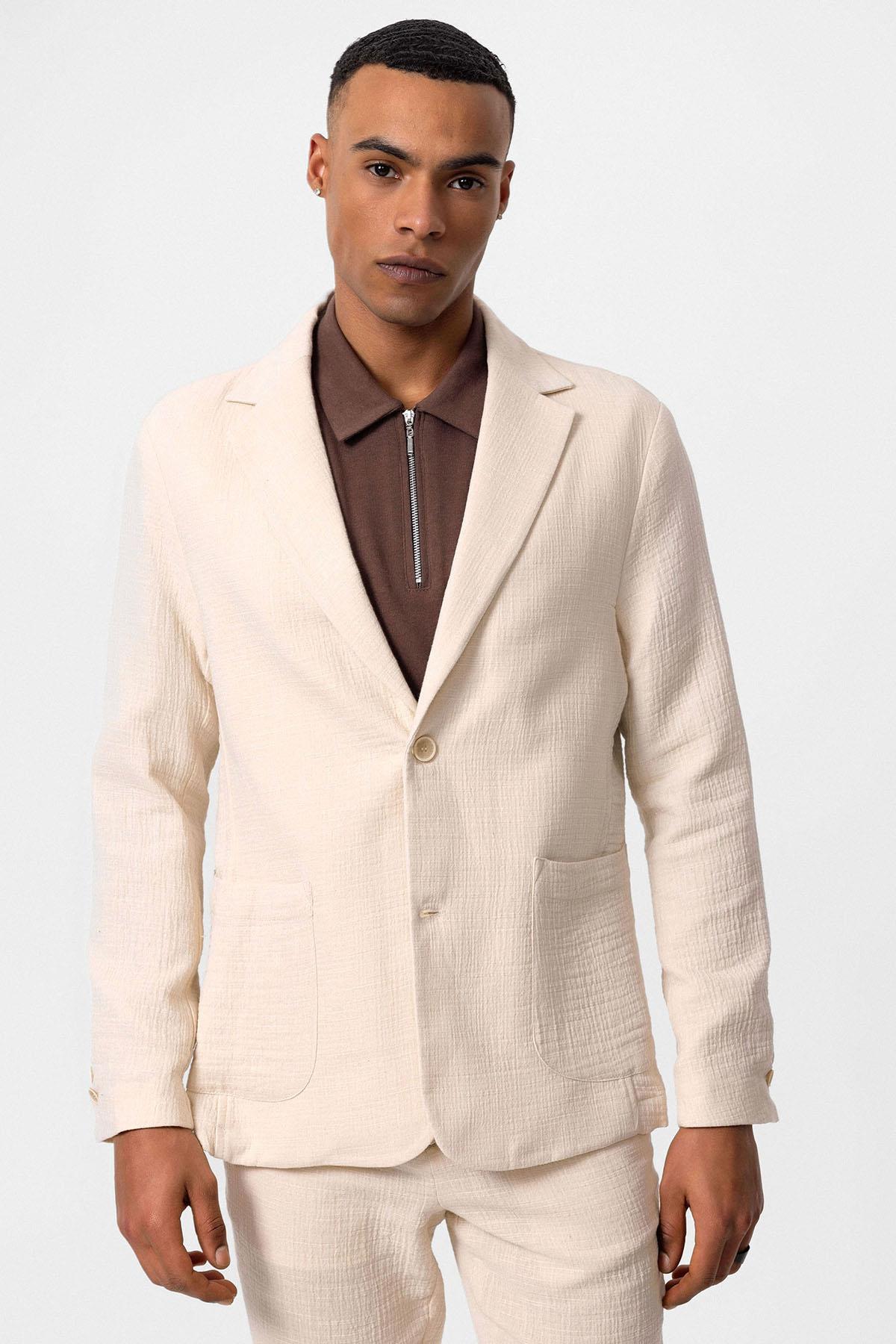 Antioch-Ekru Astarsız Torba Cepli Erkek Blazer Ceket-Blazer Ceket-3-roqelvaxirum.shop