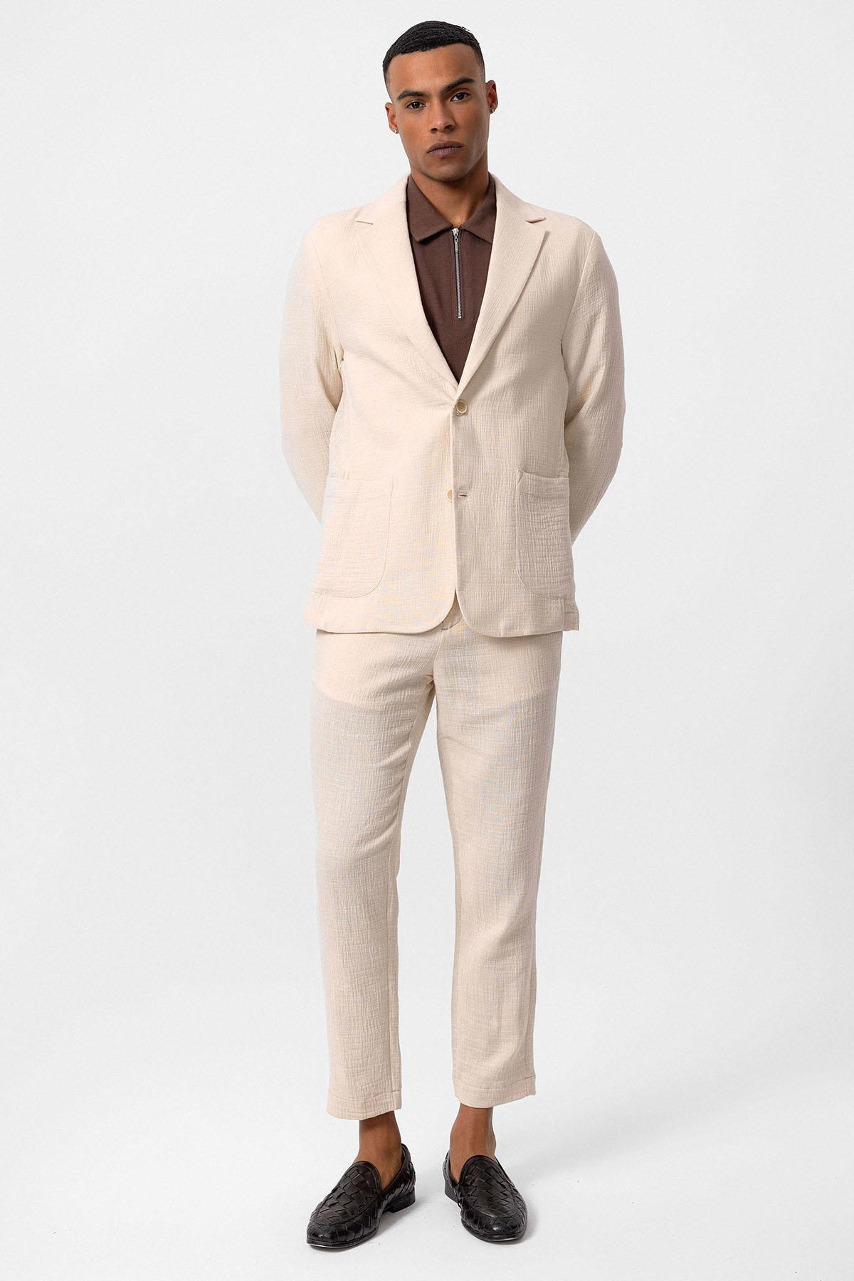 Antioch-Ekru Astarsız Torba Cepli Erkek Blazer Ceket-Blazer Ceket-4-roqelvaxirum.shop