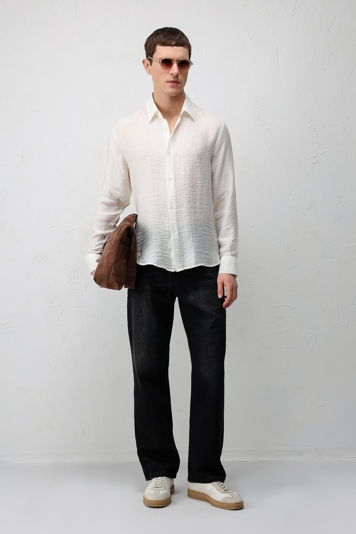 Antioch Ekru Crinkled Relax Fit Erkek Gömlek