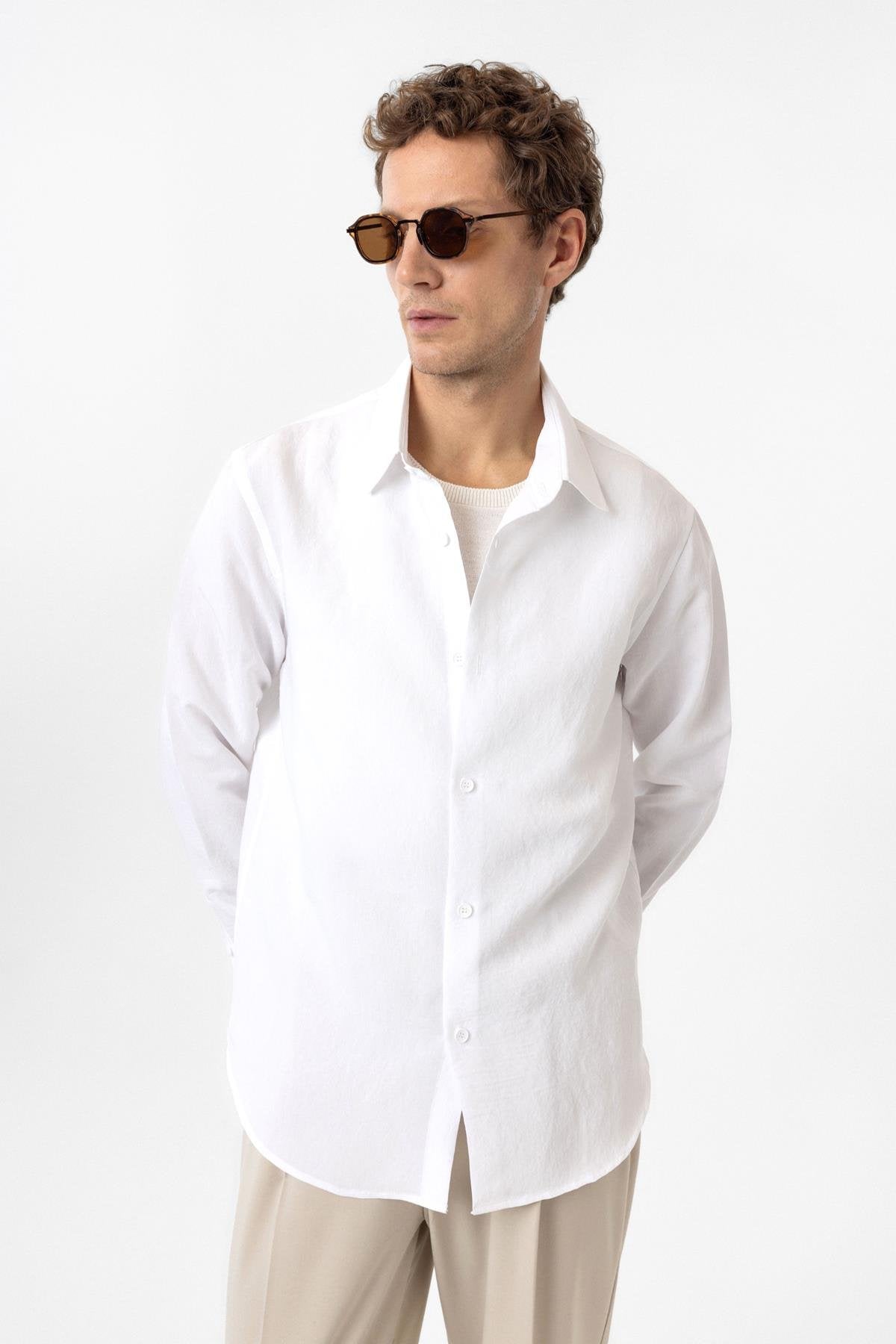 Antioch-Ekru Relax Fit Modal Kumaş Erkek Gömlek-Gömlek-1-roqelvaxirum.shop