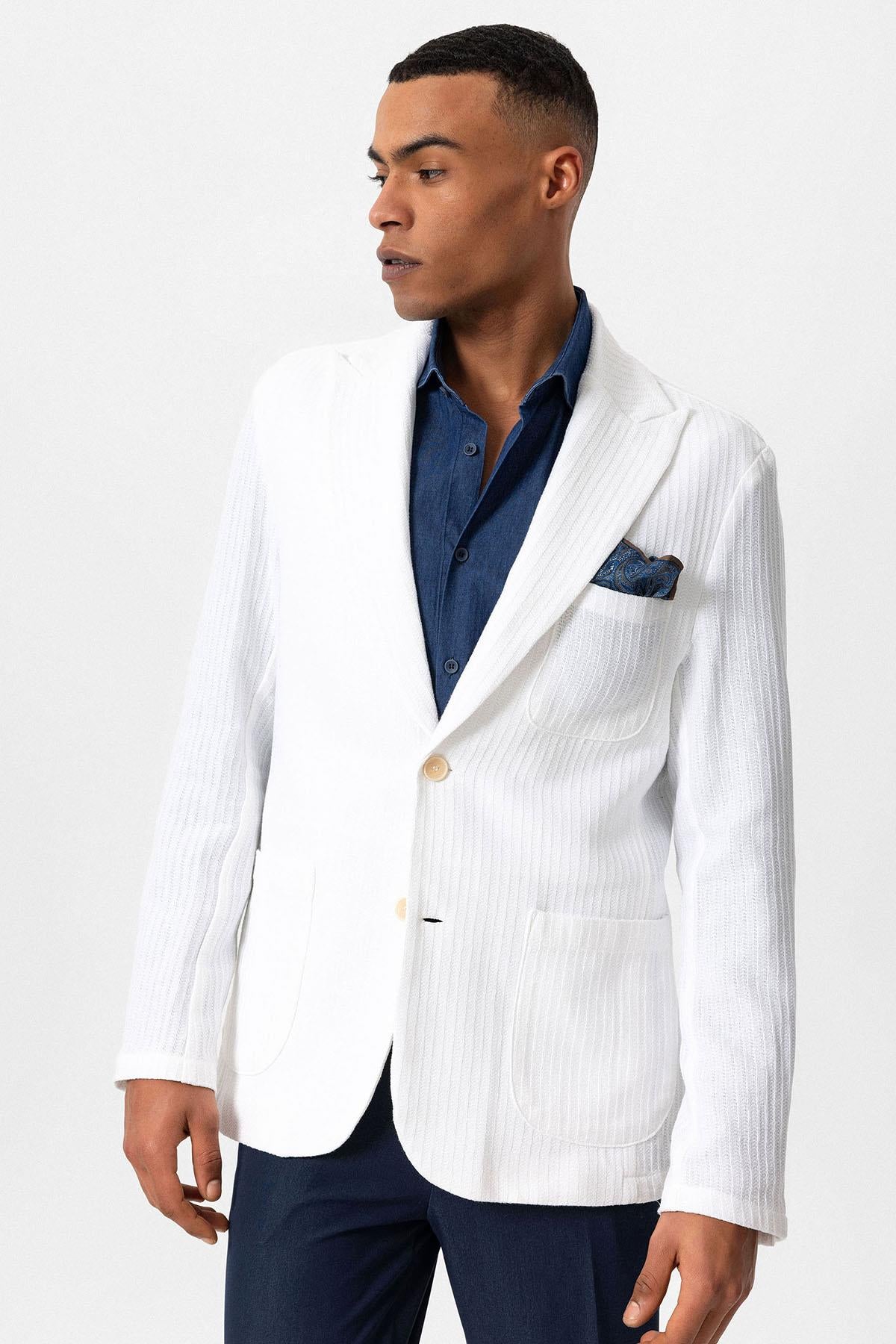 Antioch-Ekru Torba Cepli Astarsız Erkek Blazer Ceket-Ceket-3-roqelvaxirum.shop