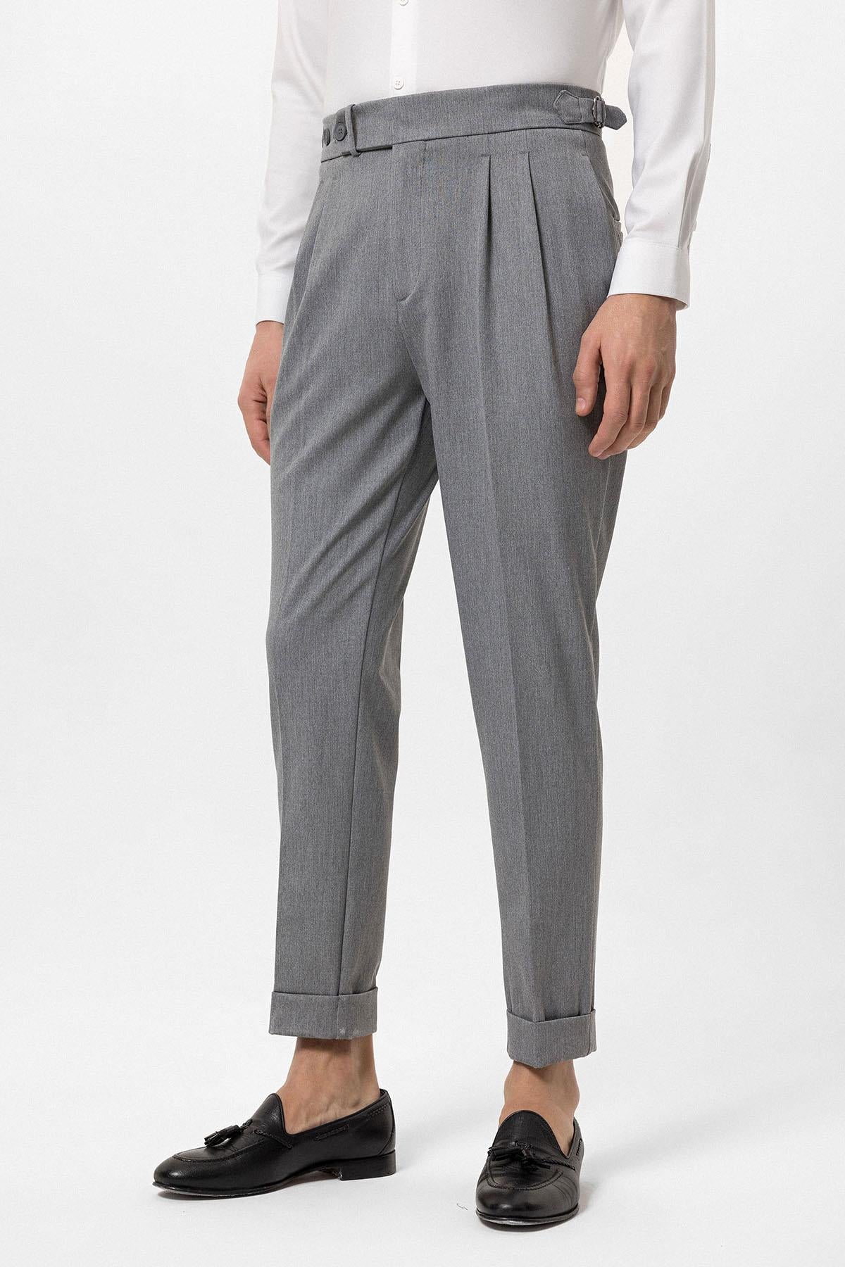 Antioch-Gri Yüksek Bel Pileli Carrot Fit Erkek Pantolon-Pantolon-2-roqelvaxirum.shop