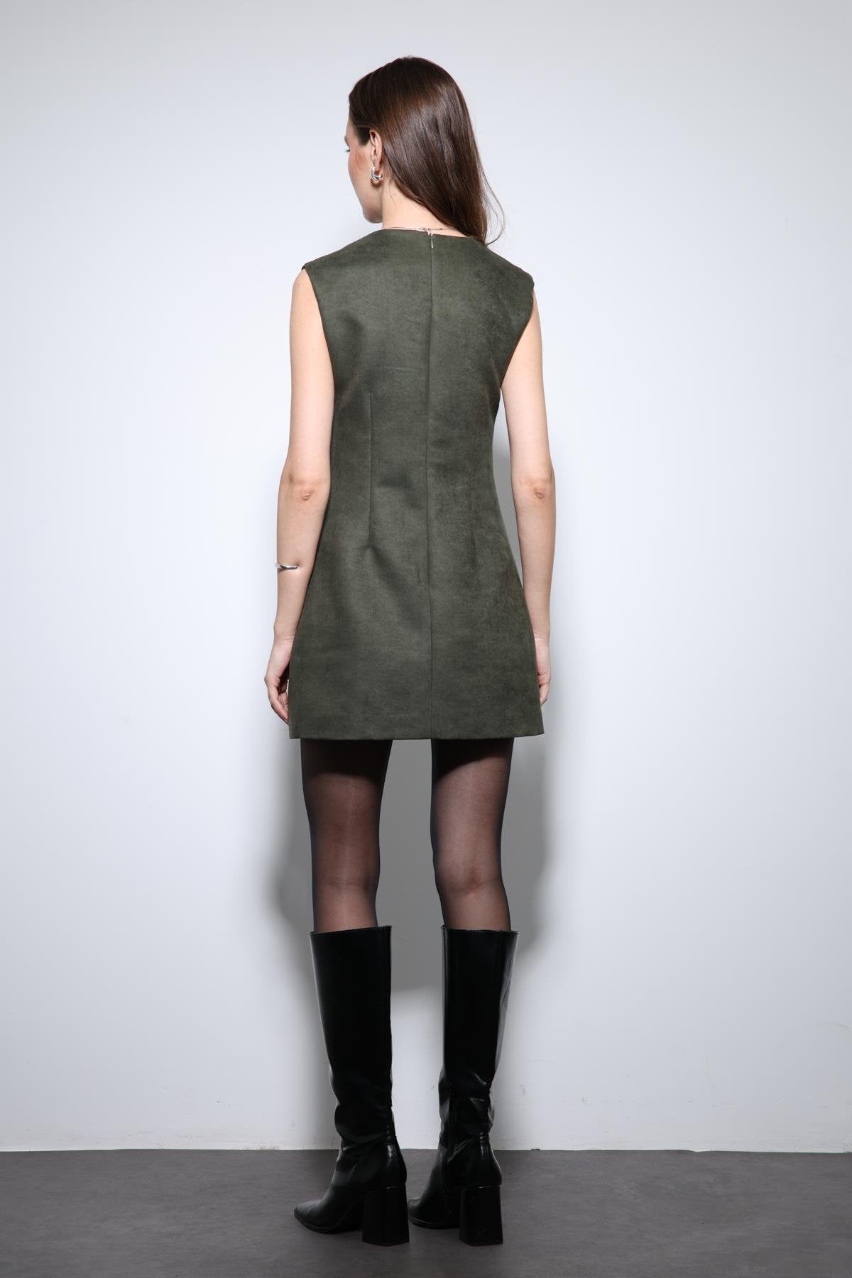 Antioch-Haki Dekolteli Kısa Elbise-Elbise-7-roqelvaxirum.shop