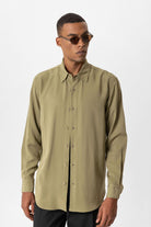 Antioch-Haki Teknik Tencel Kumaş Erkek Gömlek-Gömlek-3-roqelvaxirum.shop
