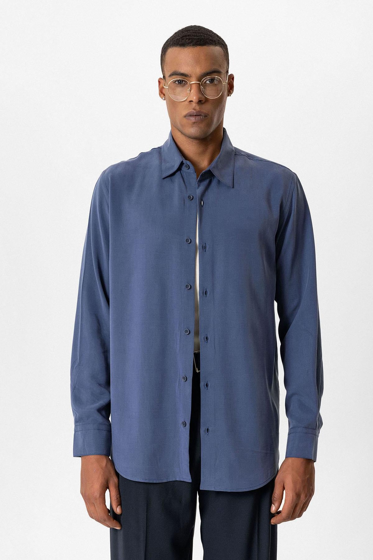 Antioch-İndigo Teknik Tencel Kumaş Erkek Gömlek-Gömlek-1-roqelvaxirum.shop