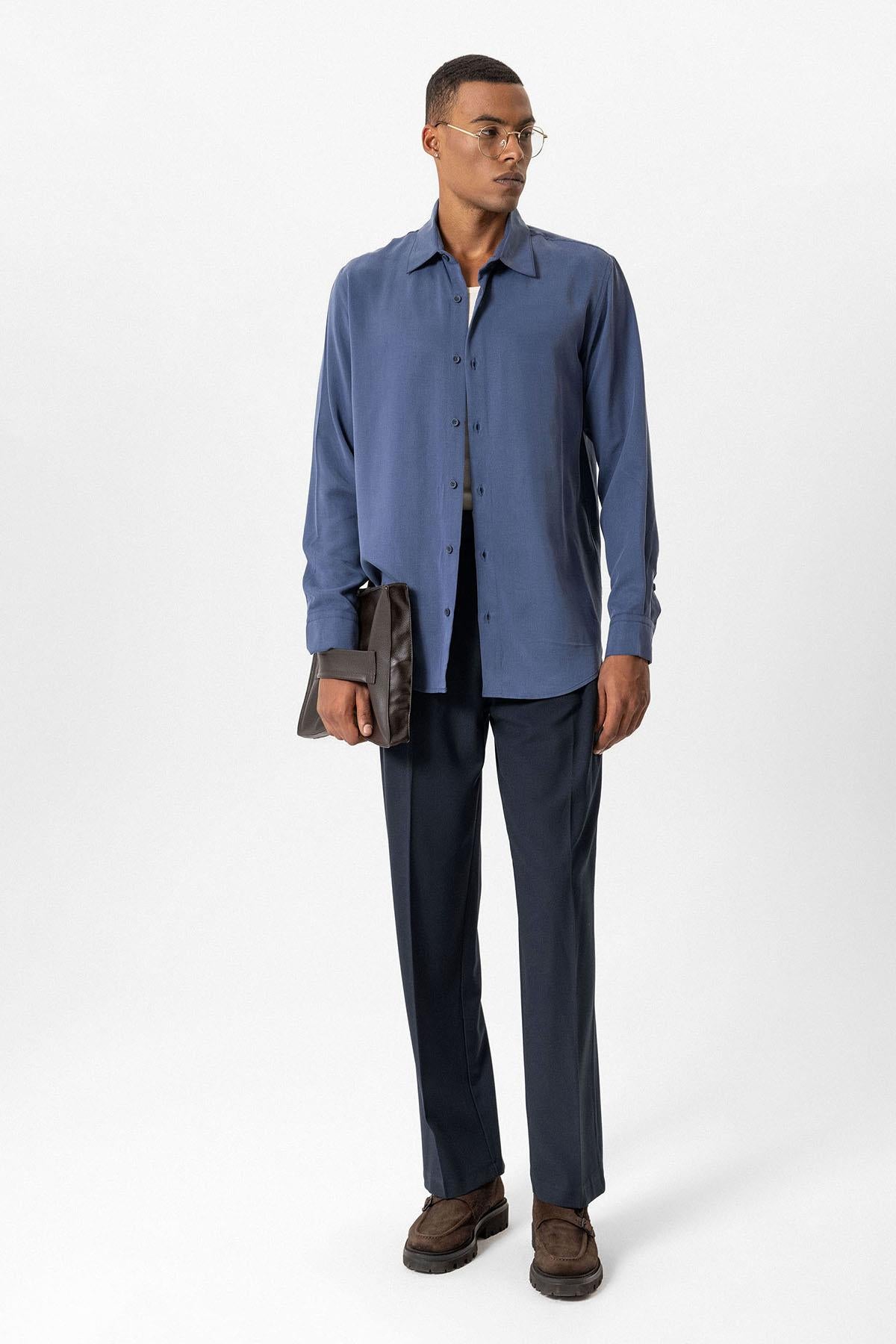 Antioch-İndigo Teknik Tencel Kumaş Erkek Gömlek-Gömlek-3-roqelvaxirum.shop