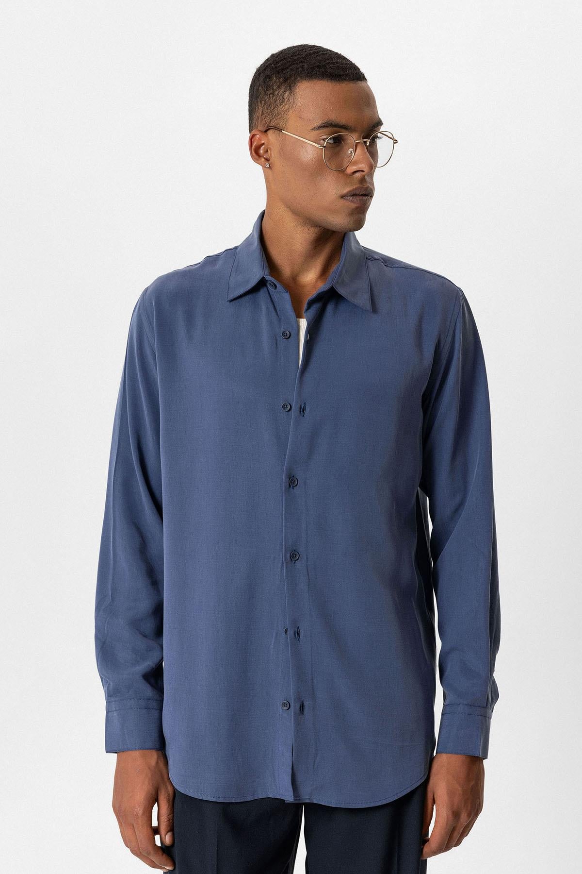 Antioch-İndigo Teknik Tencel Kumaş Erkek Gömlek-Gömlek-4-roqelvaxirum.shop