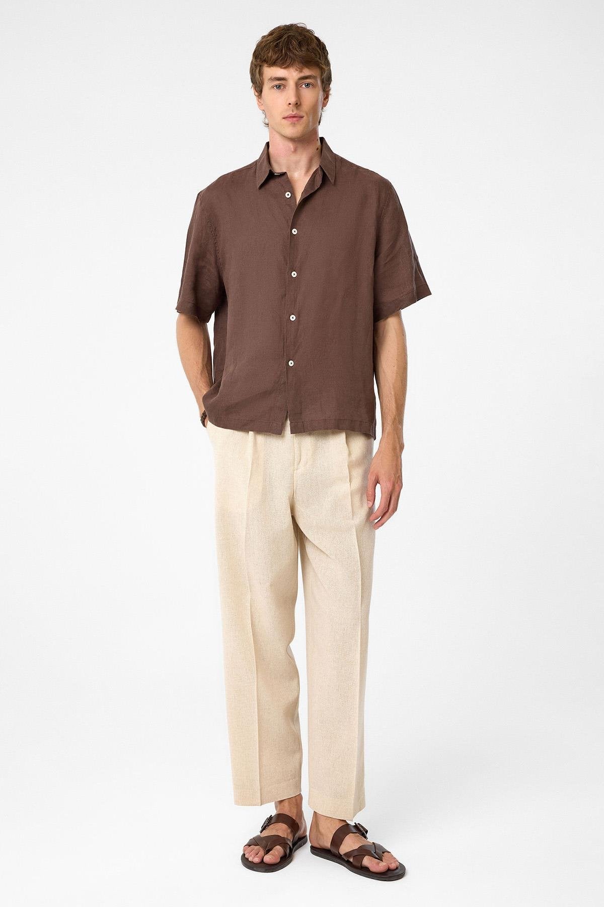 Antioch-Kahve 100% Keten Relaxed Erkek Gömlek-Gömlek-6-roqelvaxirum.shop