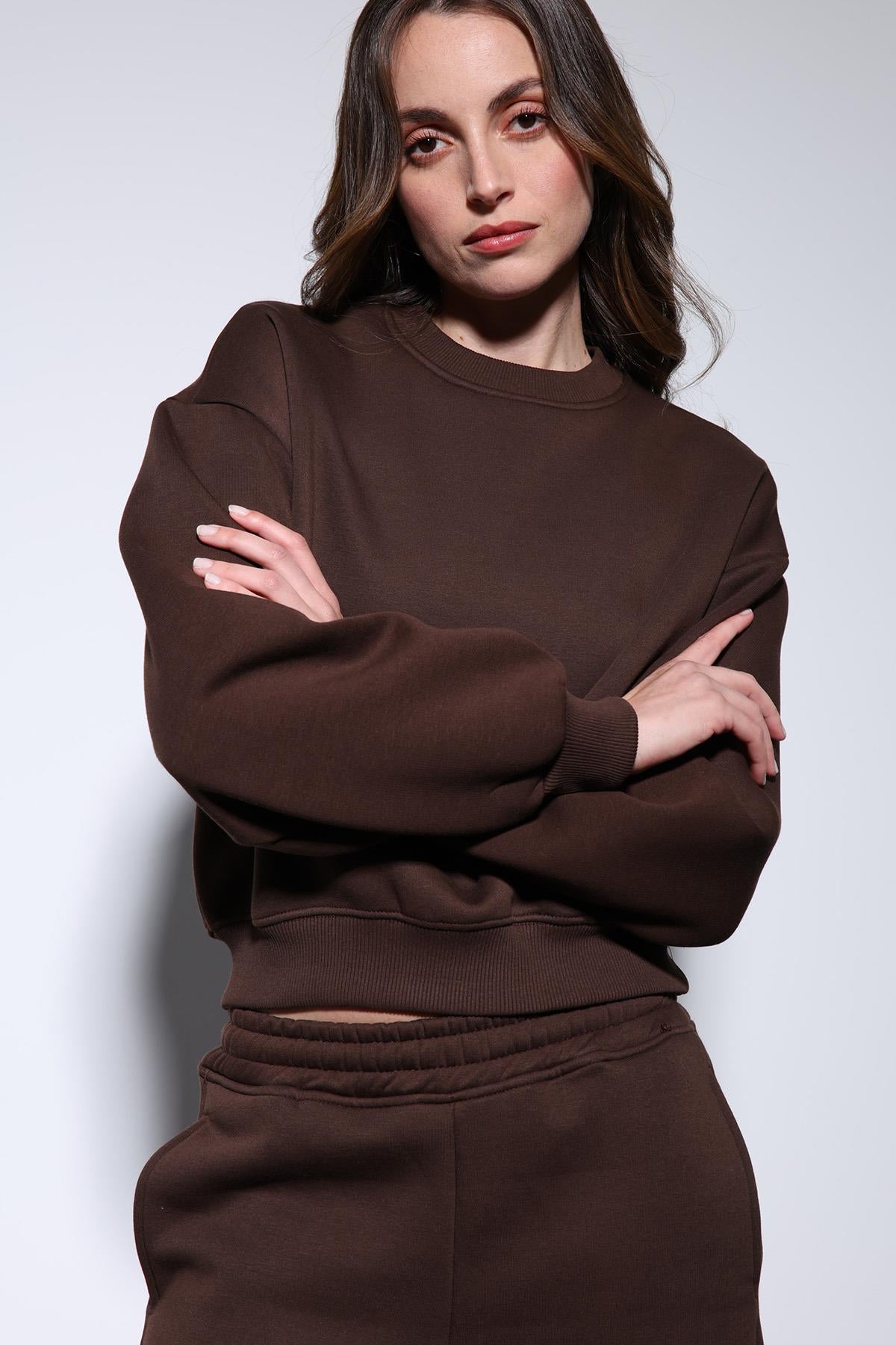 Antioch-Kahve Basic Kadın Sweatshirt-Sweatshirt-3-roqelvaxirum.shop
