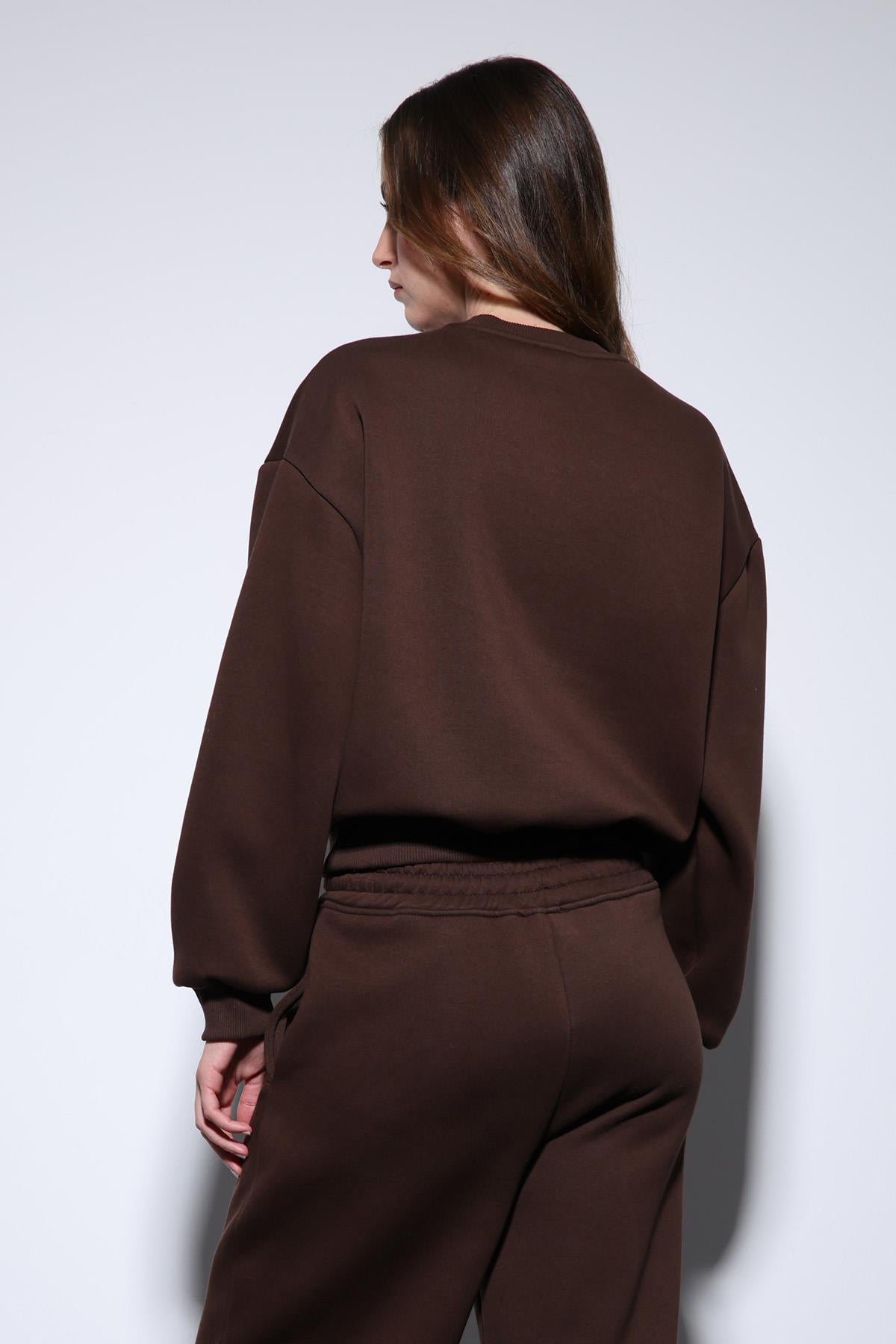 Antioch-Kahve Basic Kadın Sweatshirt-Sweatshirt-6-roqelvaxirum.shop