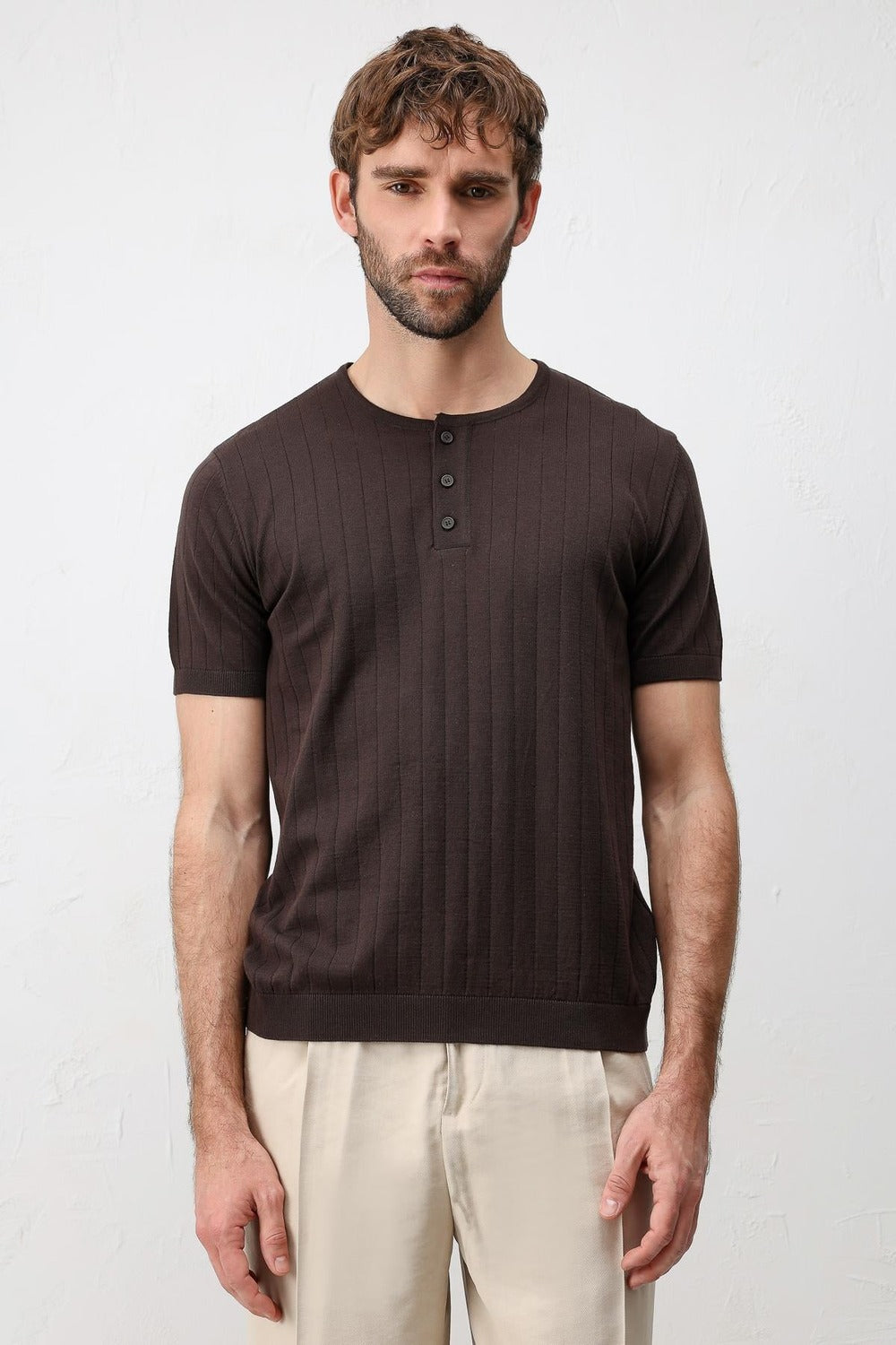 Antioch Kahve Dokulu Erkek Triko T-Shirt