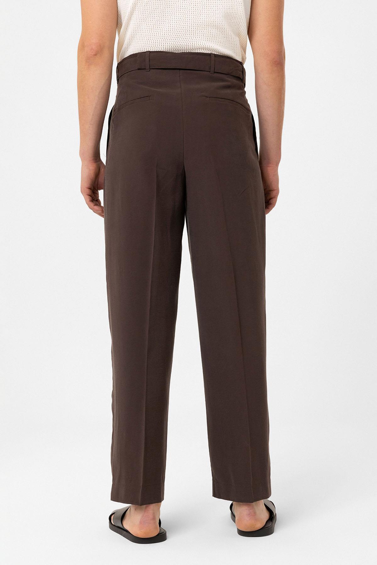 Antioch-Kahve Modal Kumaş Relax Fit Kemerli Erkek Pantolon-Kumaş Pantolon-6-roqelvaxirum.shop