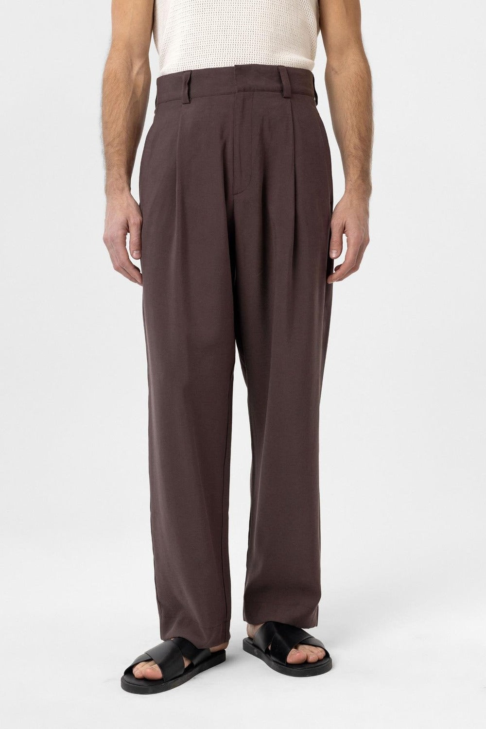 Antioch-Kahve Pileli Baggy Fit Erkek Pantolon-Kumaş Pantolon-2-roqelvaxirum.shop