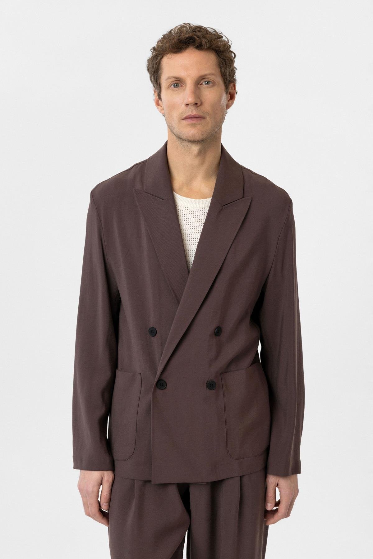 Antioch-Kahve Relax Fit Diagonel İnce Erkek Blazer Ceket-Blazer Ceket-1-roqelvaxirum.shop