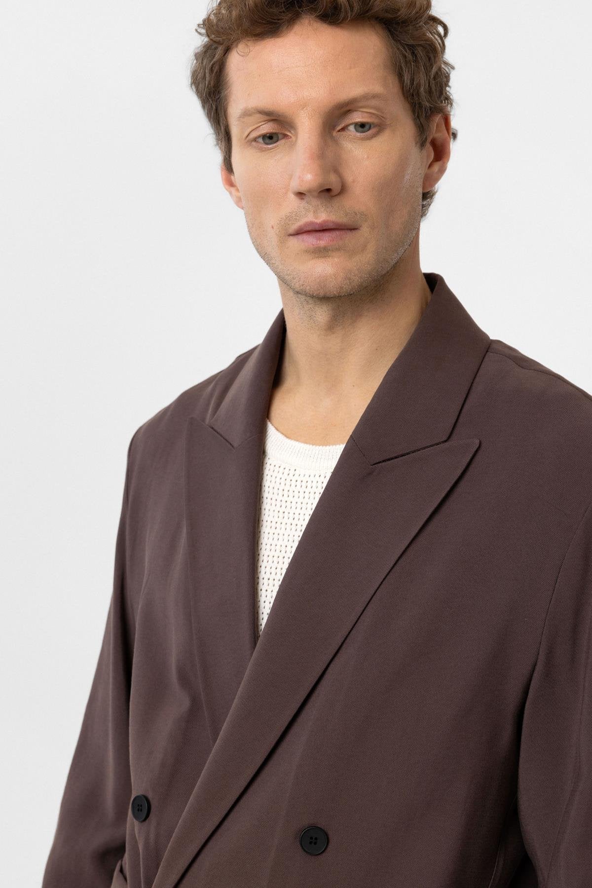Antioch-Kahve Relax Fit Diagonel İnce Erkek Blazer Ceket-Blazer Ceket-4-roqelvaxirum.shop