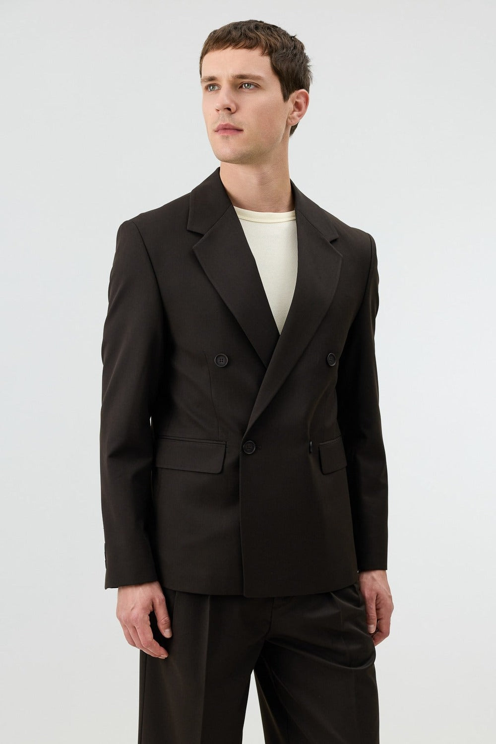 Antioch Kahve Relaxed Kruvaze Erkek Blazer Ceket