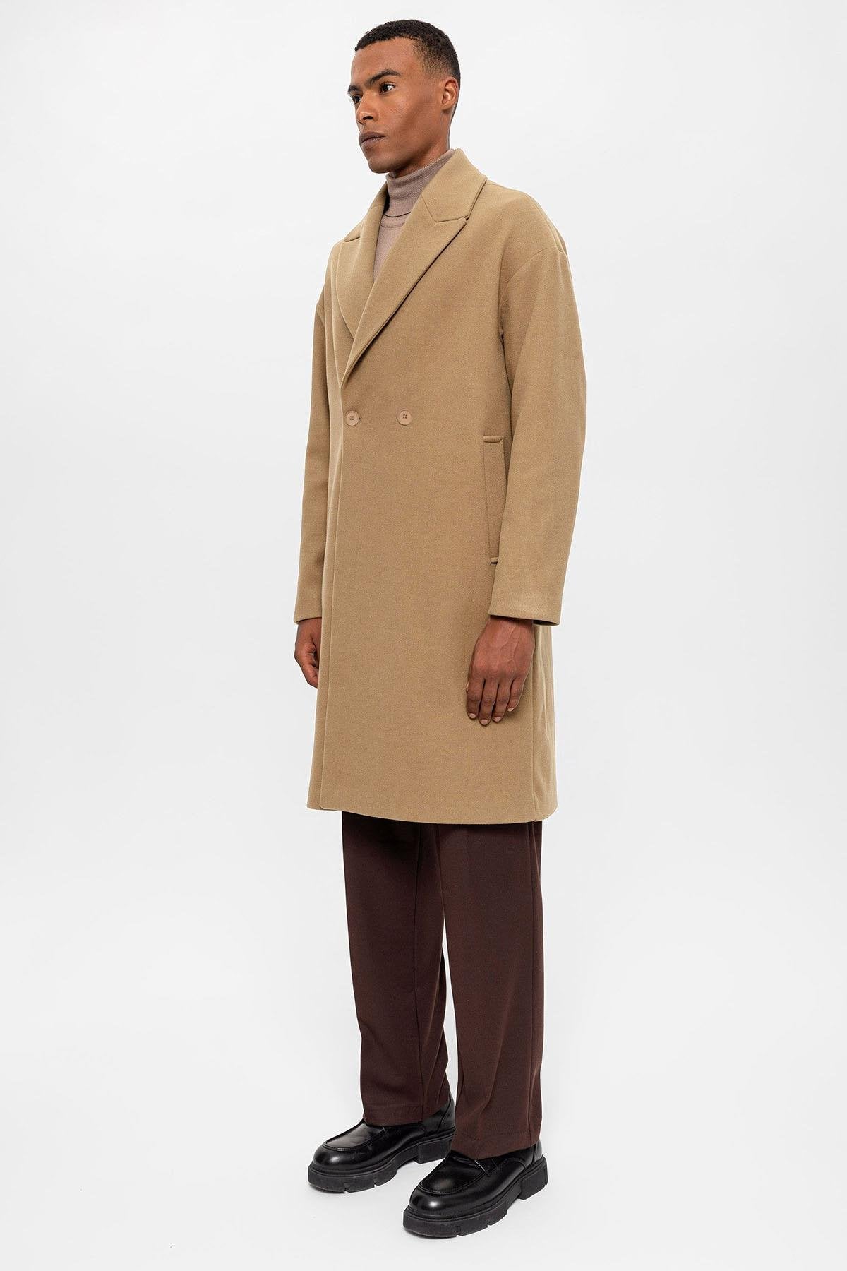 Antioch-Koyu Bej Oversize Kruvaze Erkek Kaban-Kaban-5-roqelvaxirum.shop