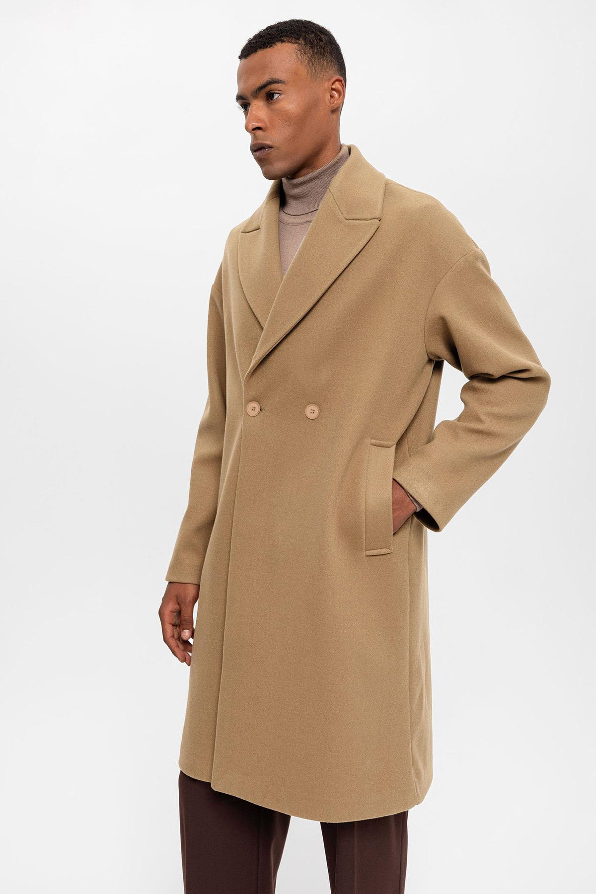 Antioch-Koyu Bej Oversize Kruvaze Erkek Kaban-Kaban-6-roqelvaxirum.shop