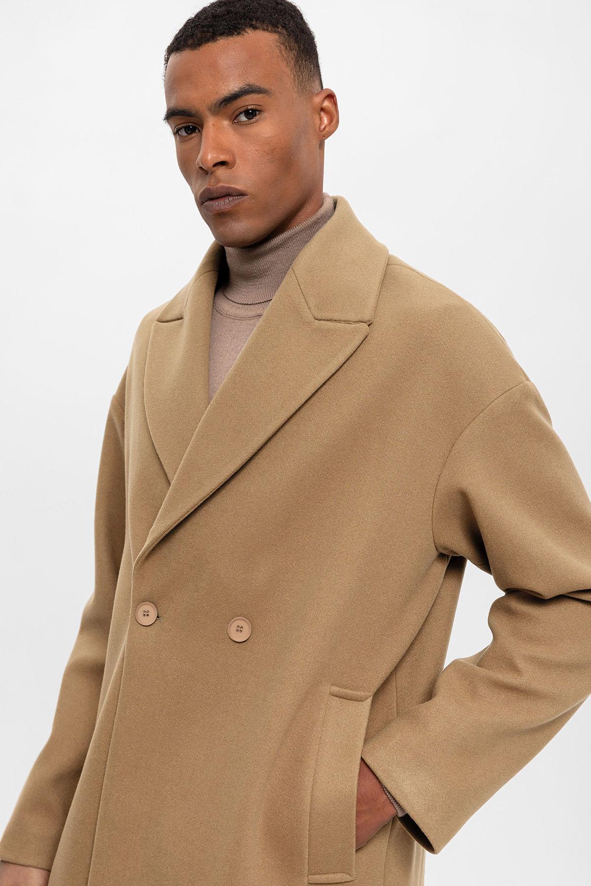 Antioch-Koyu Bej Oversize Kruvaze Erkek Kaban-Kaban-7-roqelvaxirum.shop