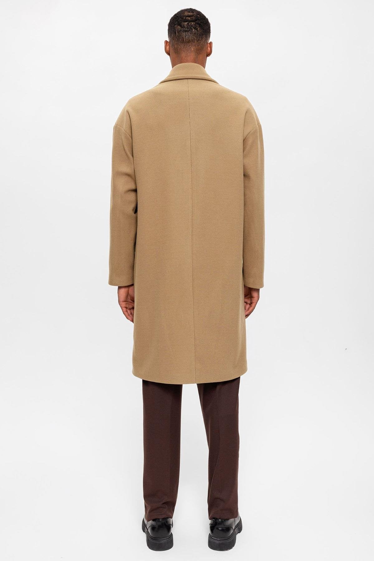Antioch-Koyu Bej Oversize Kruvaze Erkek Kaban-Kaban-9-roqelvaxirum.shop
