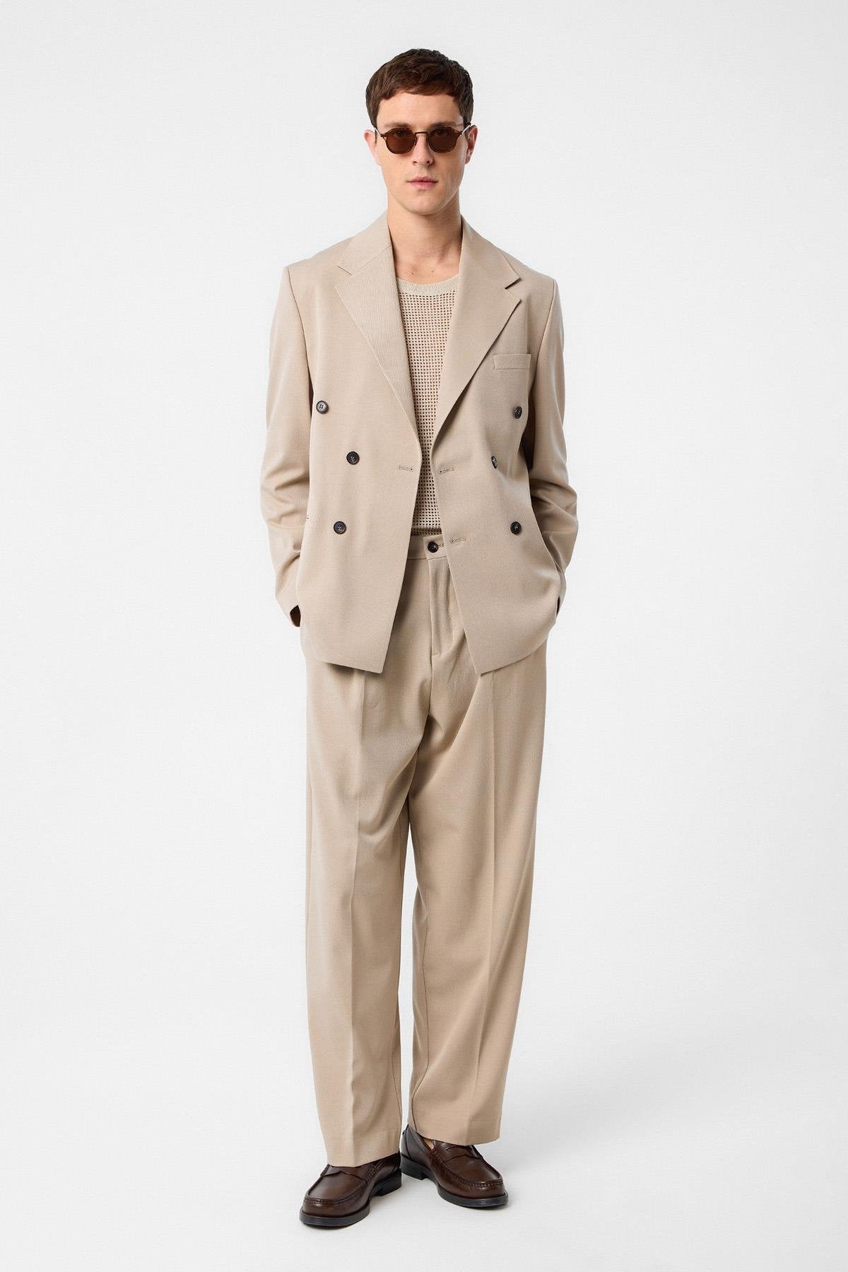 Antioch-Koyu Bej Relax Fit Kruvaze Erkek Blazer Ceket-Blazer Ceket-2-roqelvaxirum.shop