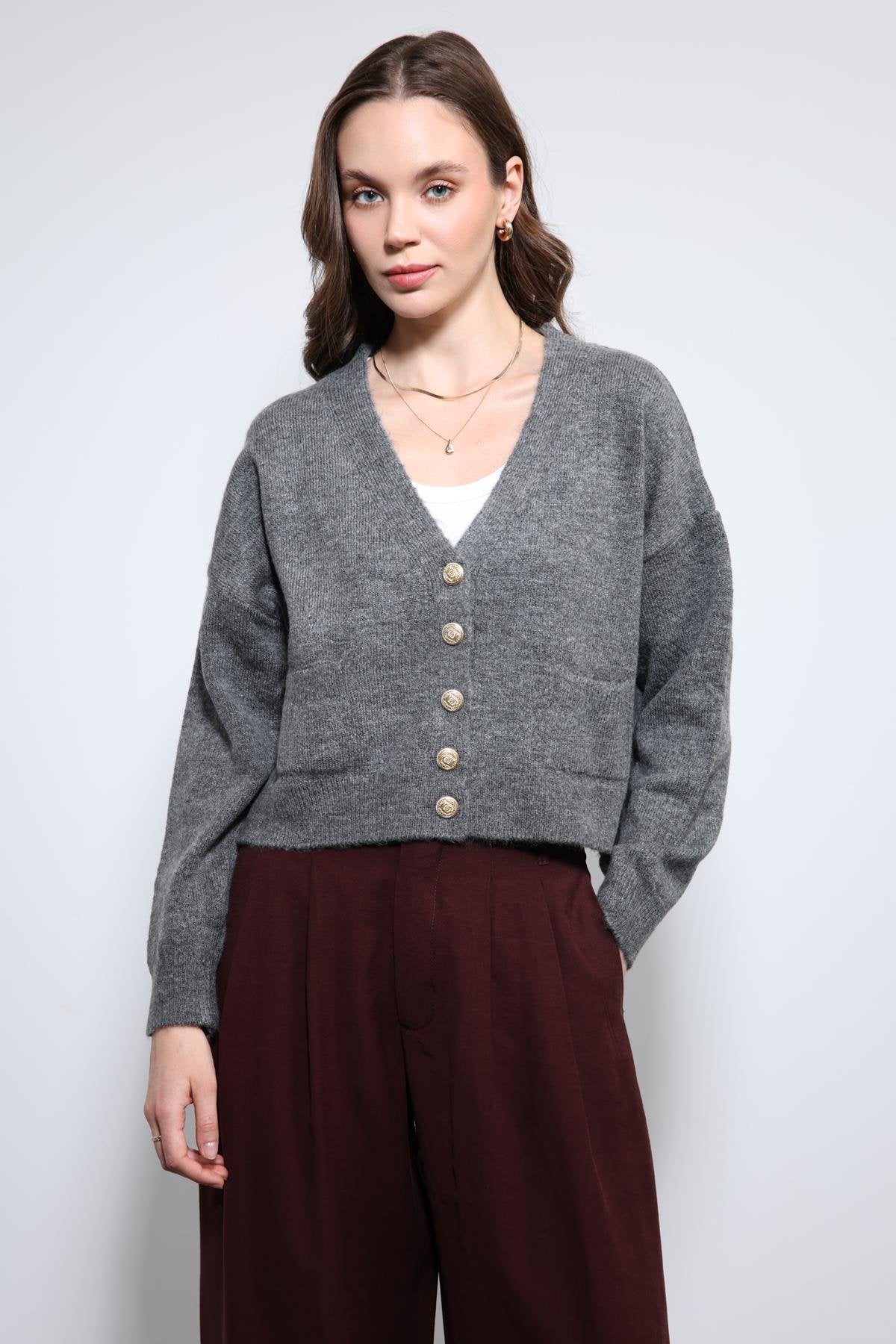 Antioch-Koyu Gri Yün Karışımlı Hırka-Hırka-2-roqelvaxirum.shop