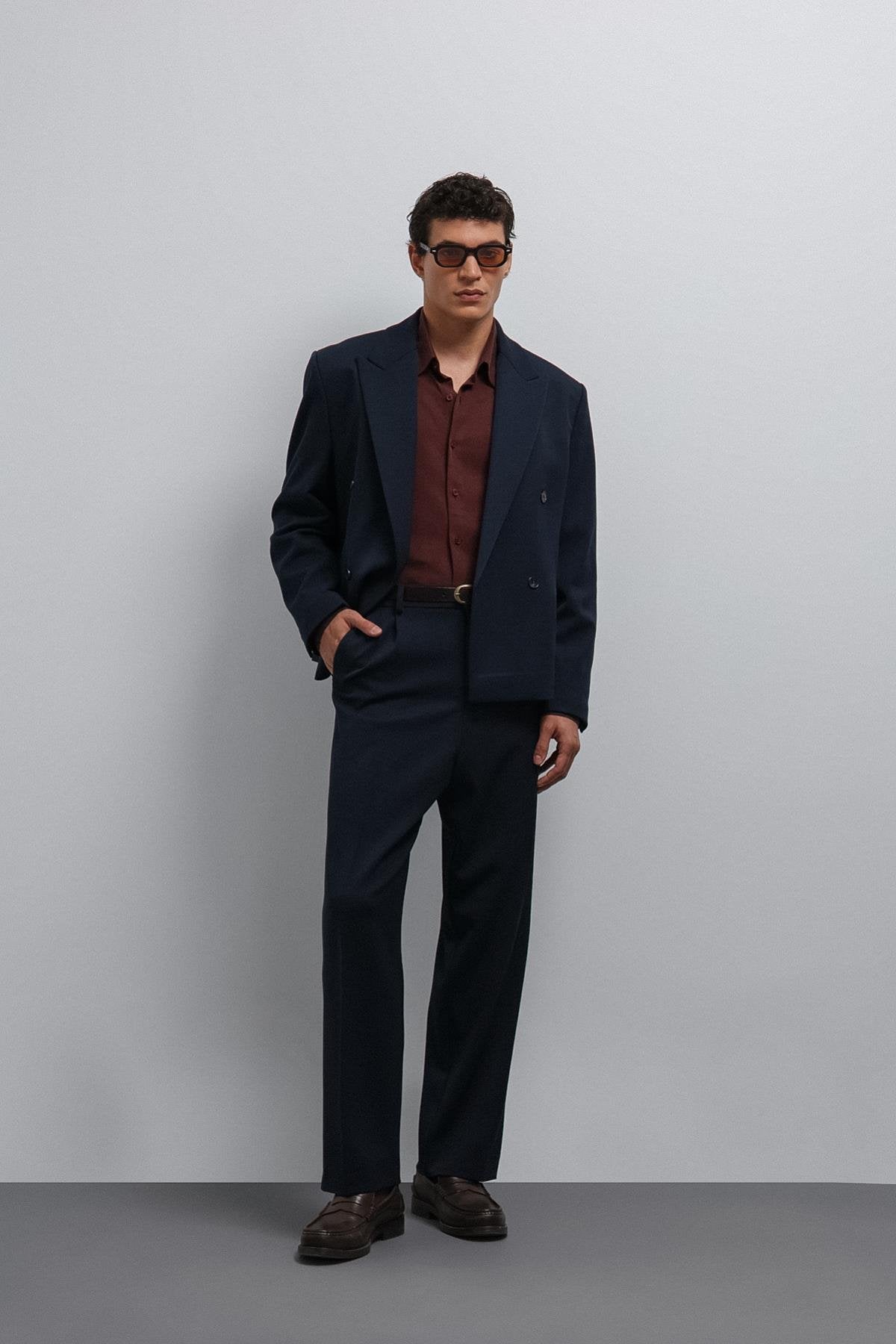 Antioch-Lacivert Kruvaze Relax Crop Fit Blazer Ceket-Blazer Ceket-2-roqelvaxirum.shop
