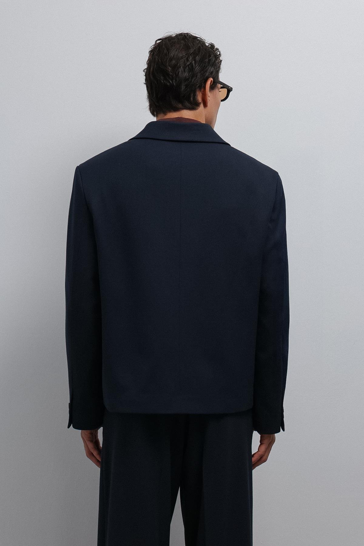 Antioch-Lacivert Kruvaze Relax Crop Fit Blazer Ceket-Blazer Ceket-5-roqelvaxirum.shop